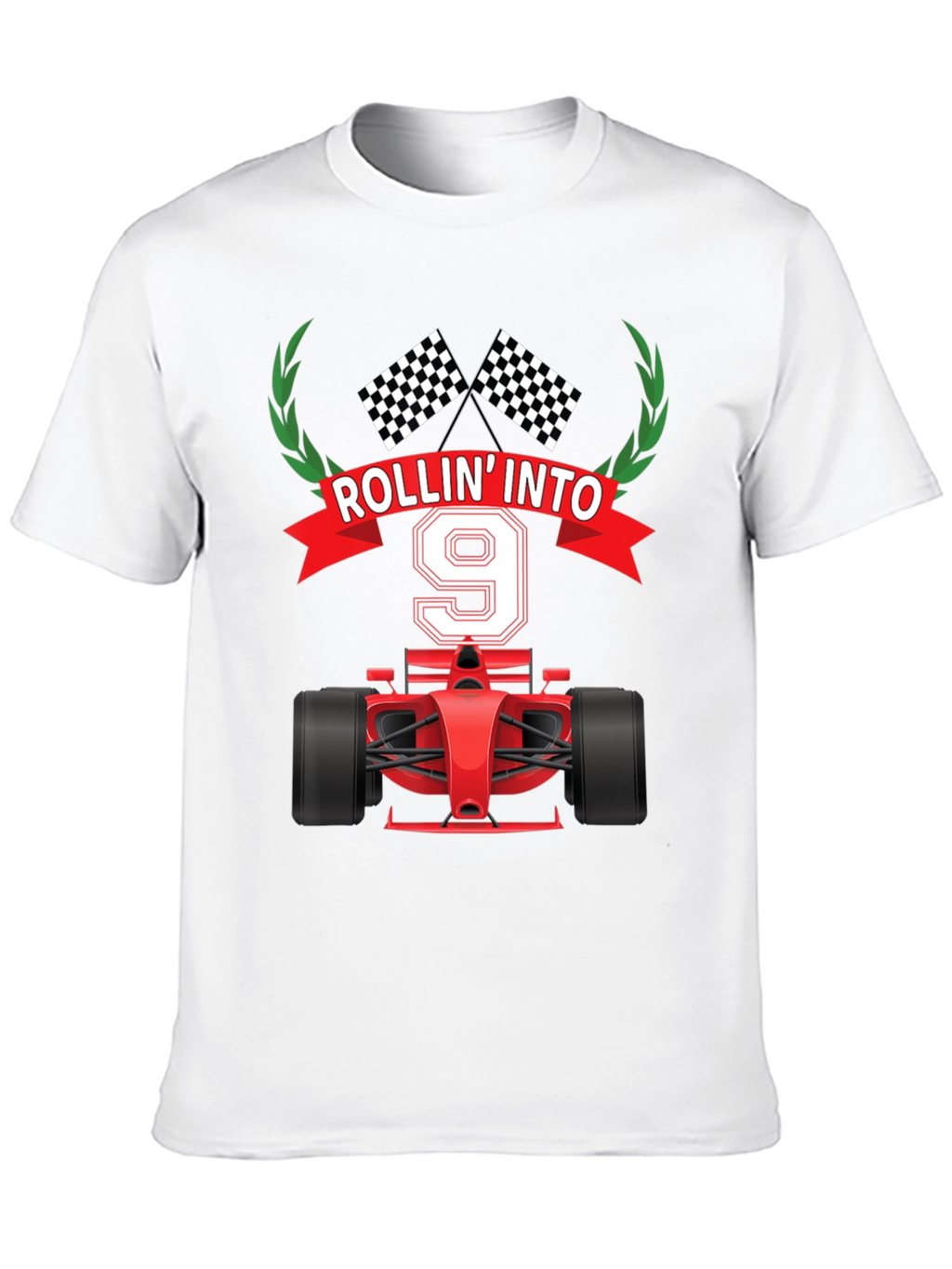 Rollin Into 9 Birthday T-Shirt Racing Theme