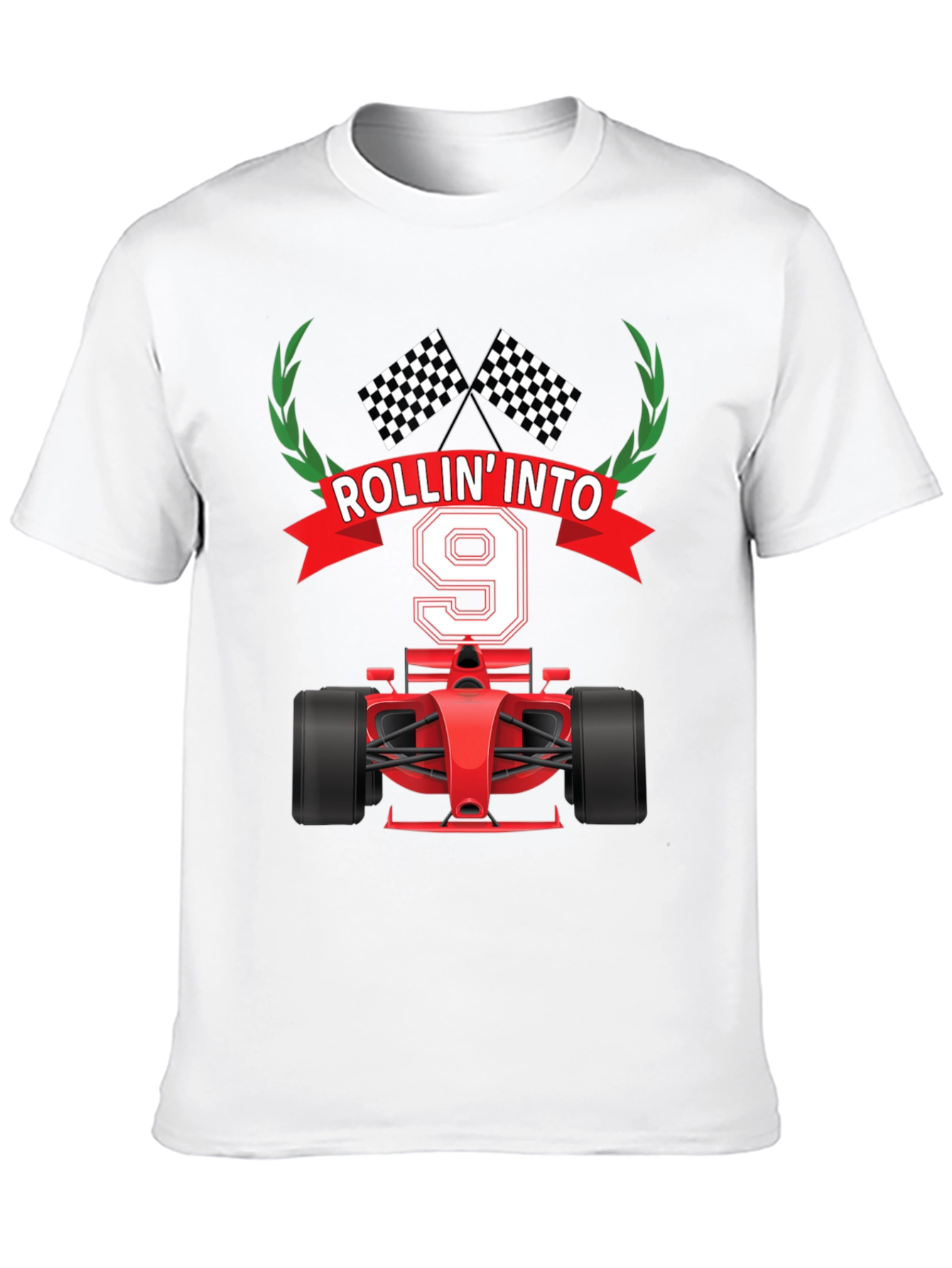 Rollin Into 9 Birthday T-Shirt Racing Theme