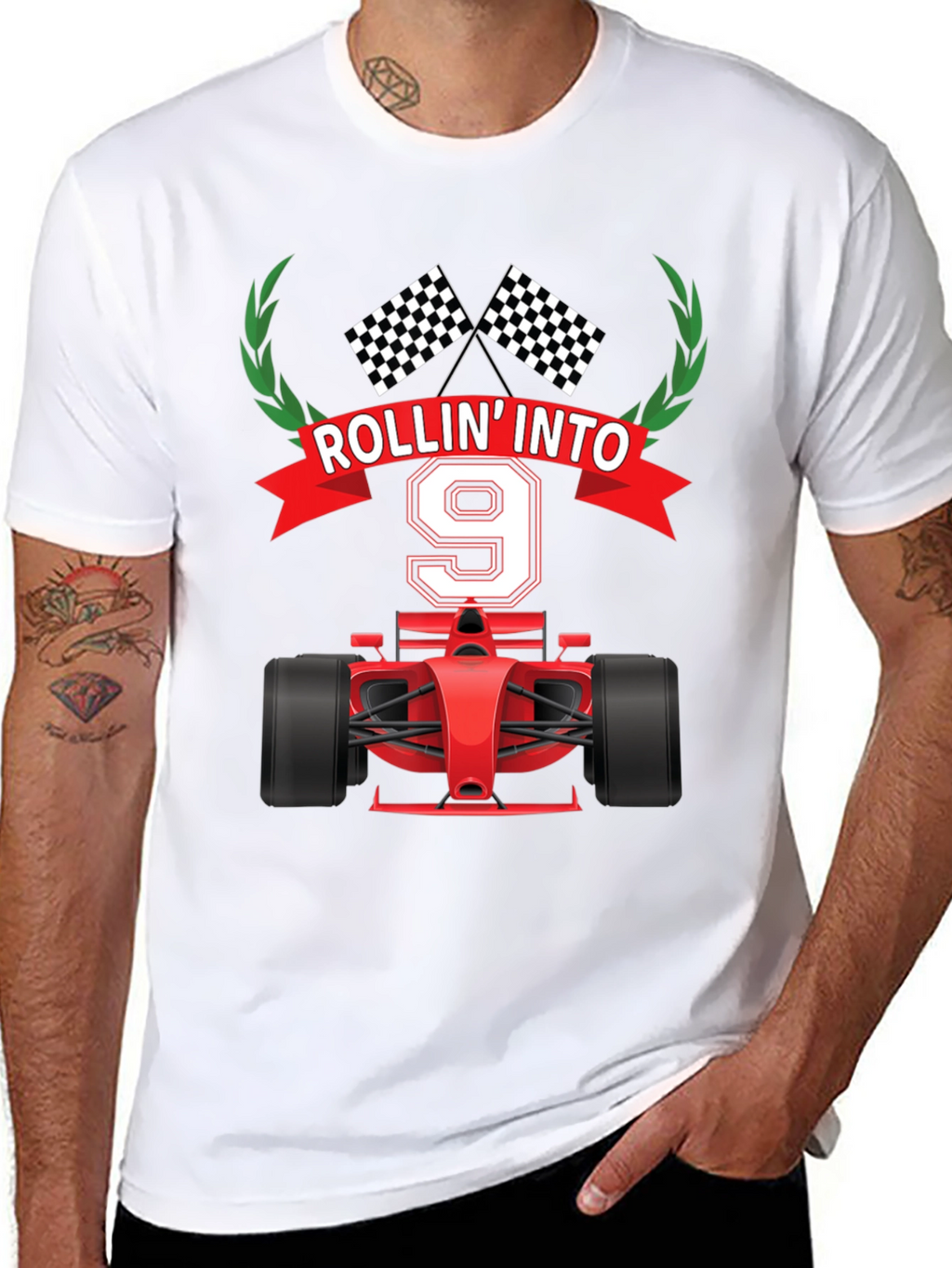 Rollin Into 9 Birthday T-Shirt Racing Theme