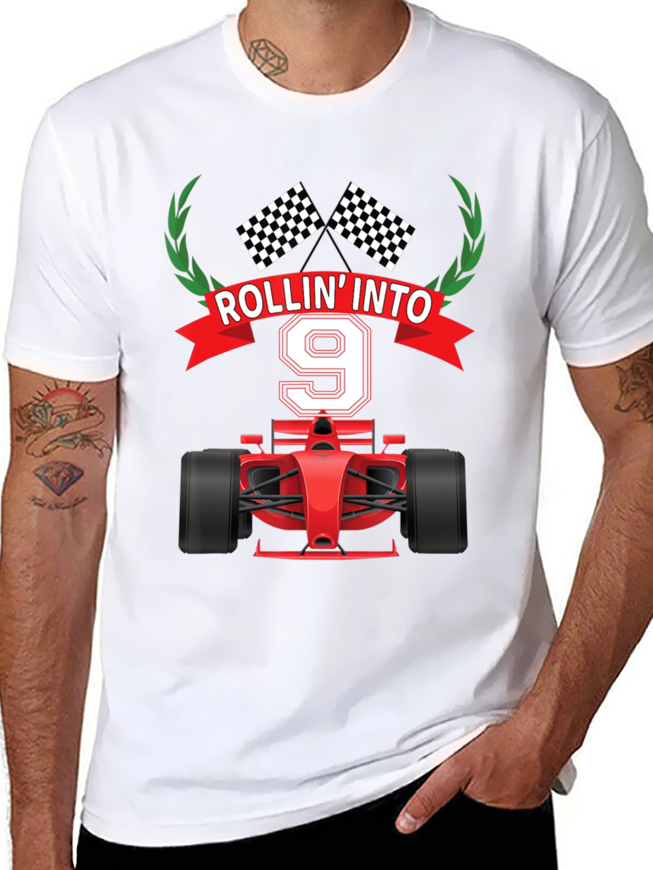 Rollin Into 9 Birthday T-Shirt Racing Theme