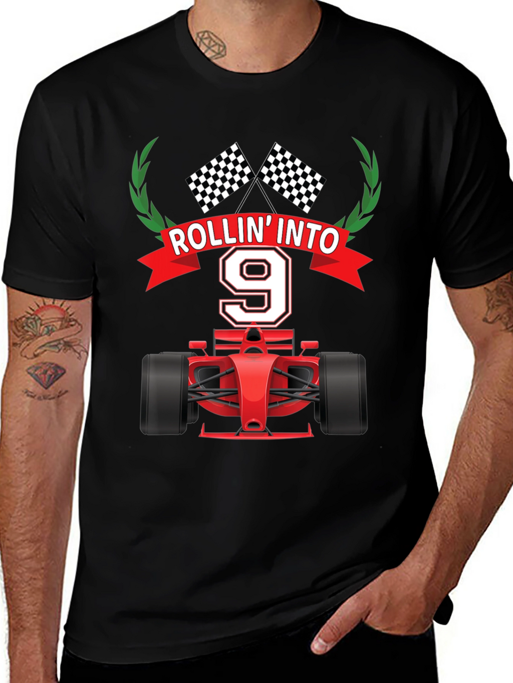 Rollin Into 9 Birthday T-Shirt Racing Theme