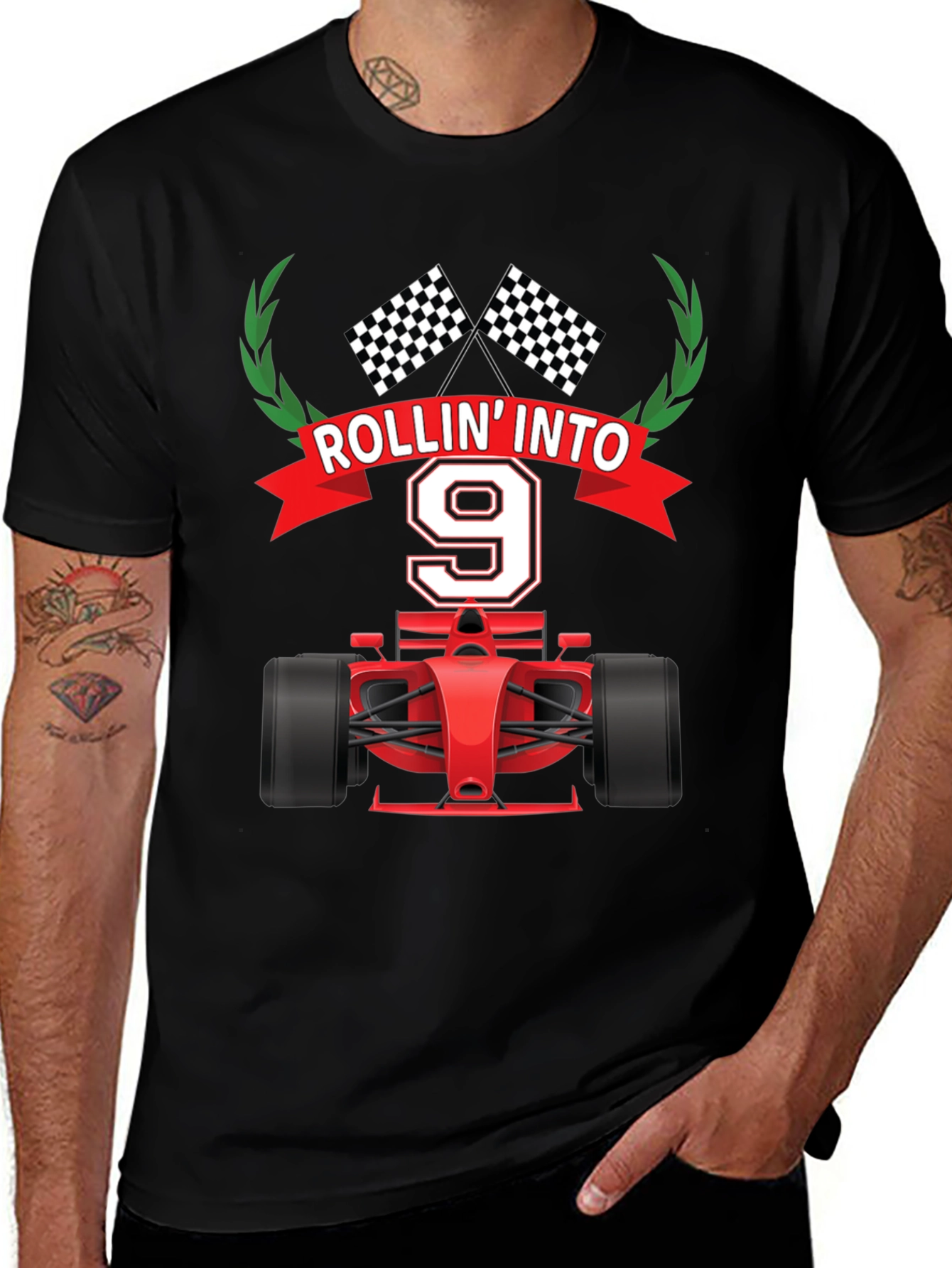 Rollin Into 9 Birthday T-Shirt Racing Theme