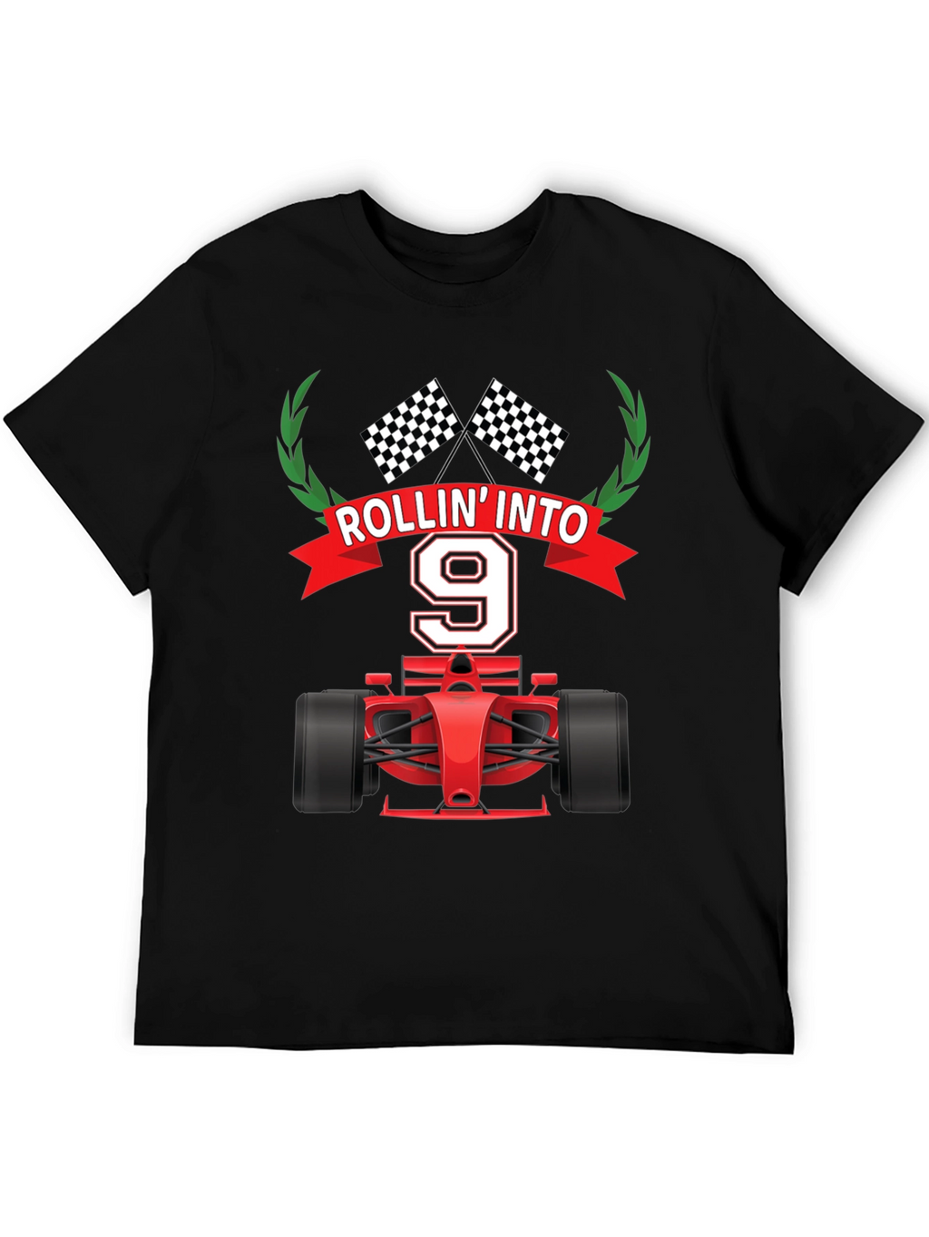 Rollin Into 9 Birthday T-Shirt Racing Theme
