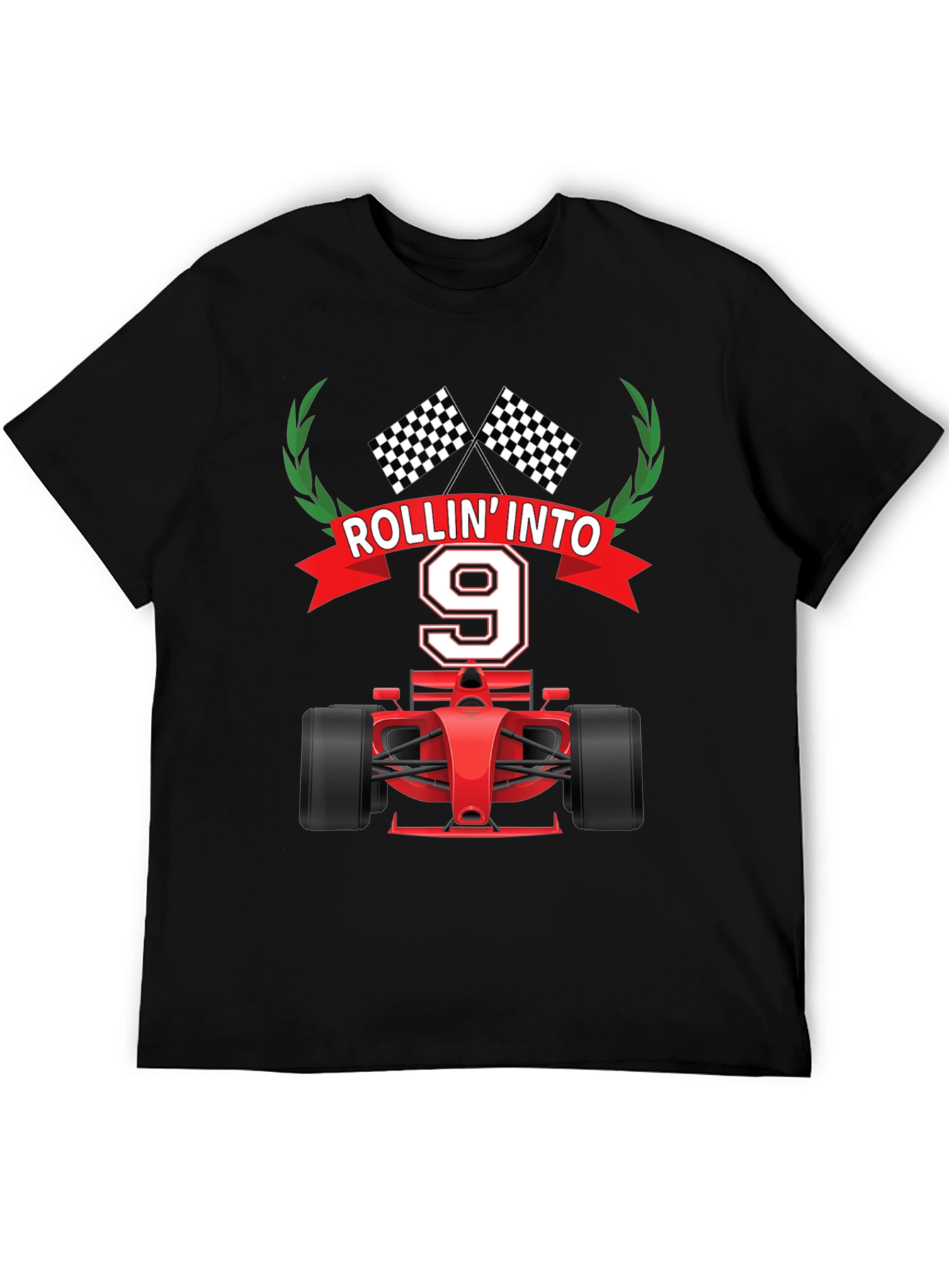 Rollin Into 9 Birthday T-Shirt Racing Theme