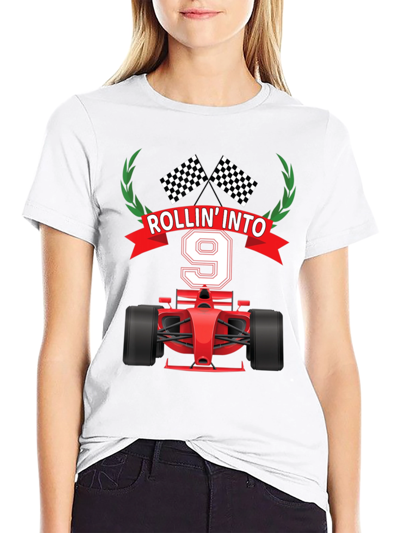 Rollin Into 9 Birthday T-Shirt Racing Theme