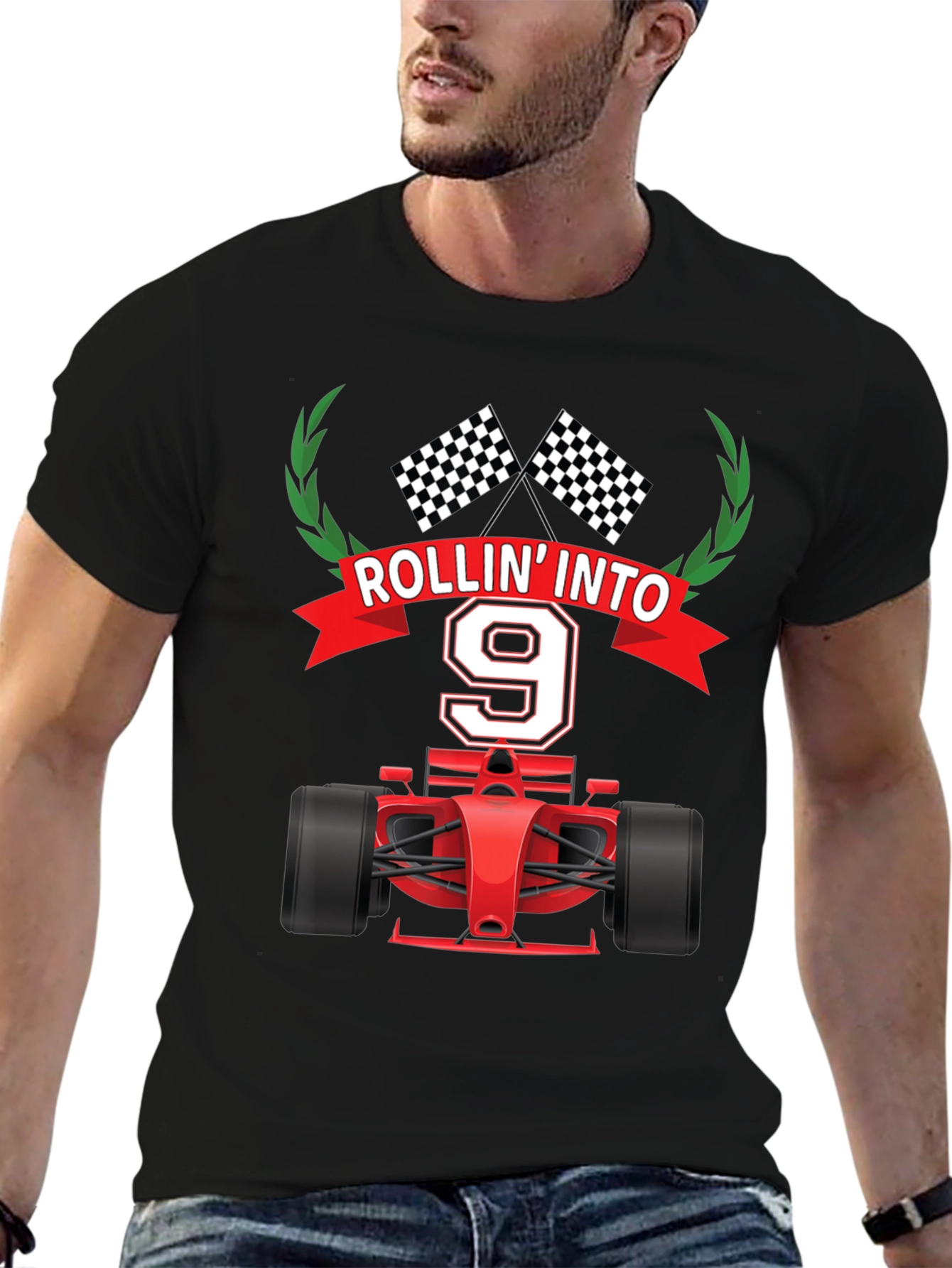 Rollin Into 9 Birthday T-Shirt Racing Theme