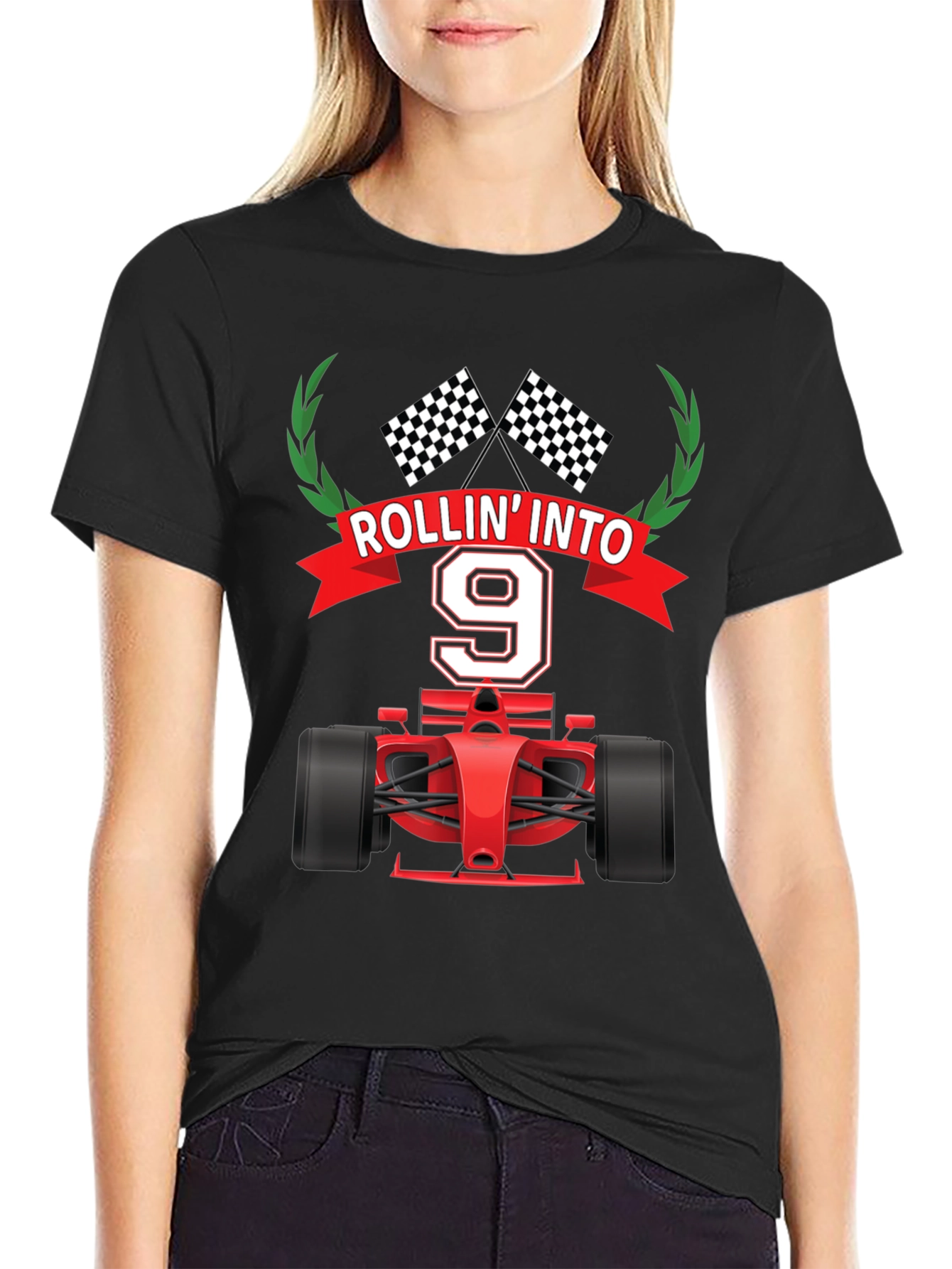 Rollin Into 9 Birthday T-Shirt Racing Theme