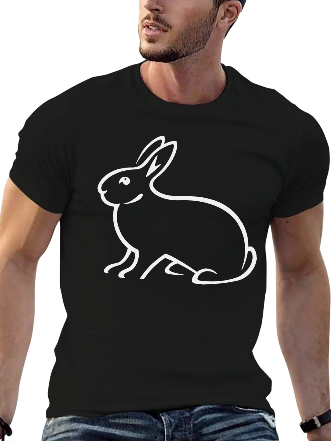 Rabbit Graphic Tee - Black Cotton Casual Comfort