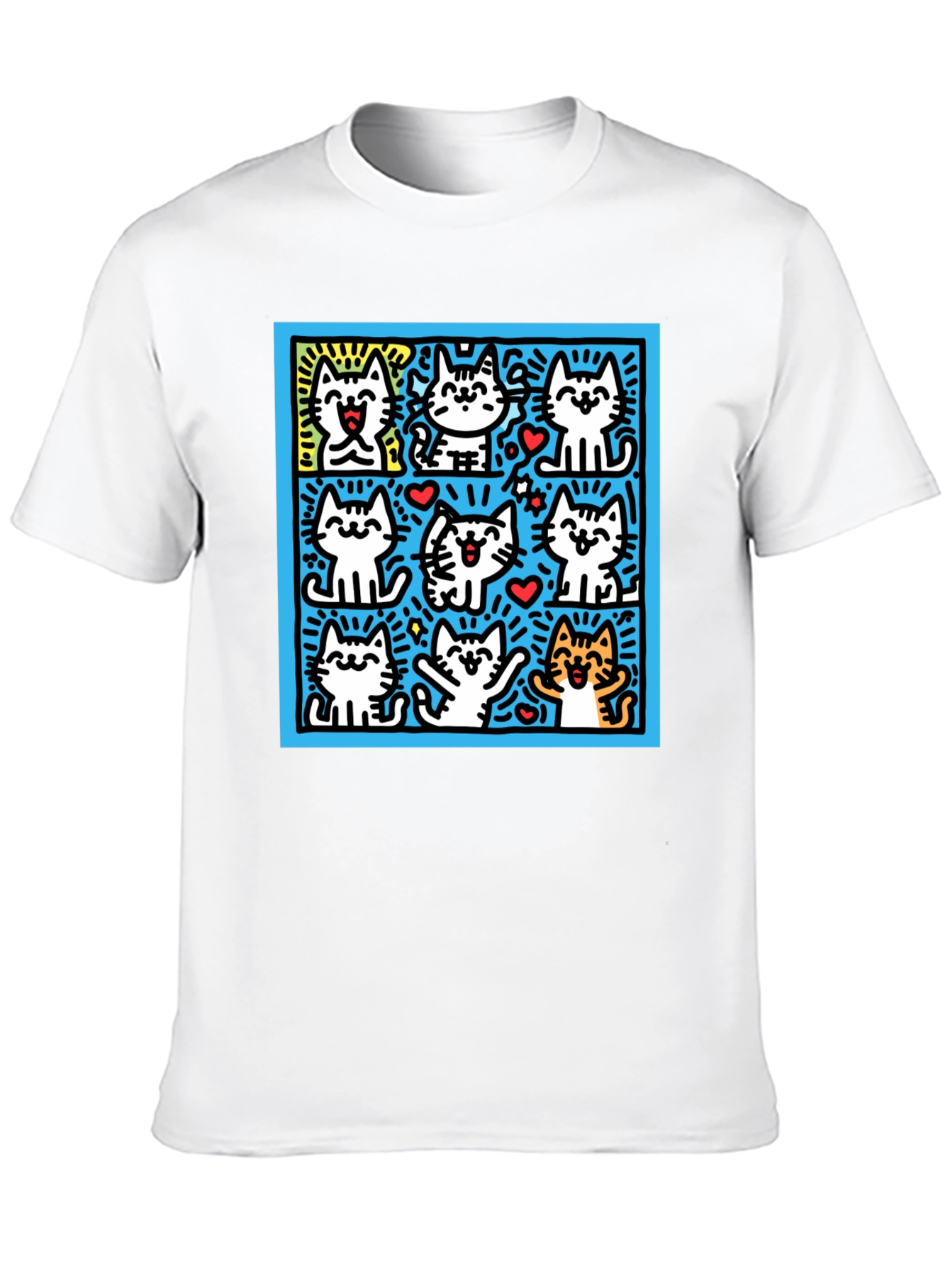 Cute Cats Pop Art Black T-Shirt