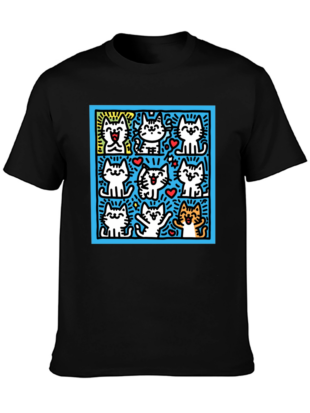 Cute Cats Pop Art Black T-Shirt