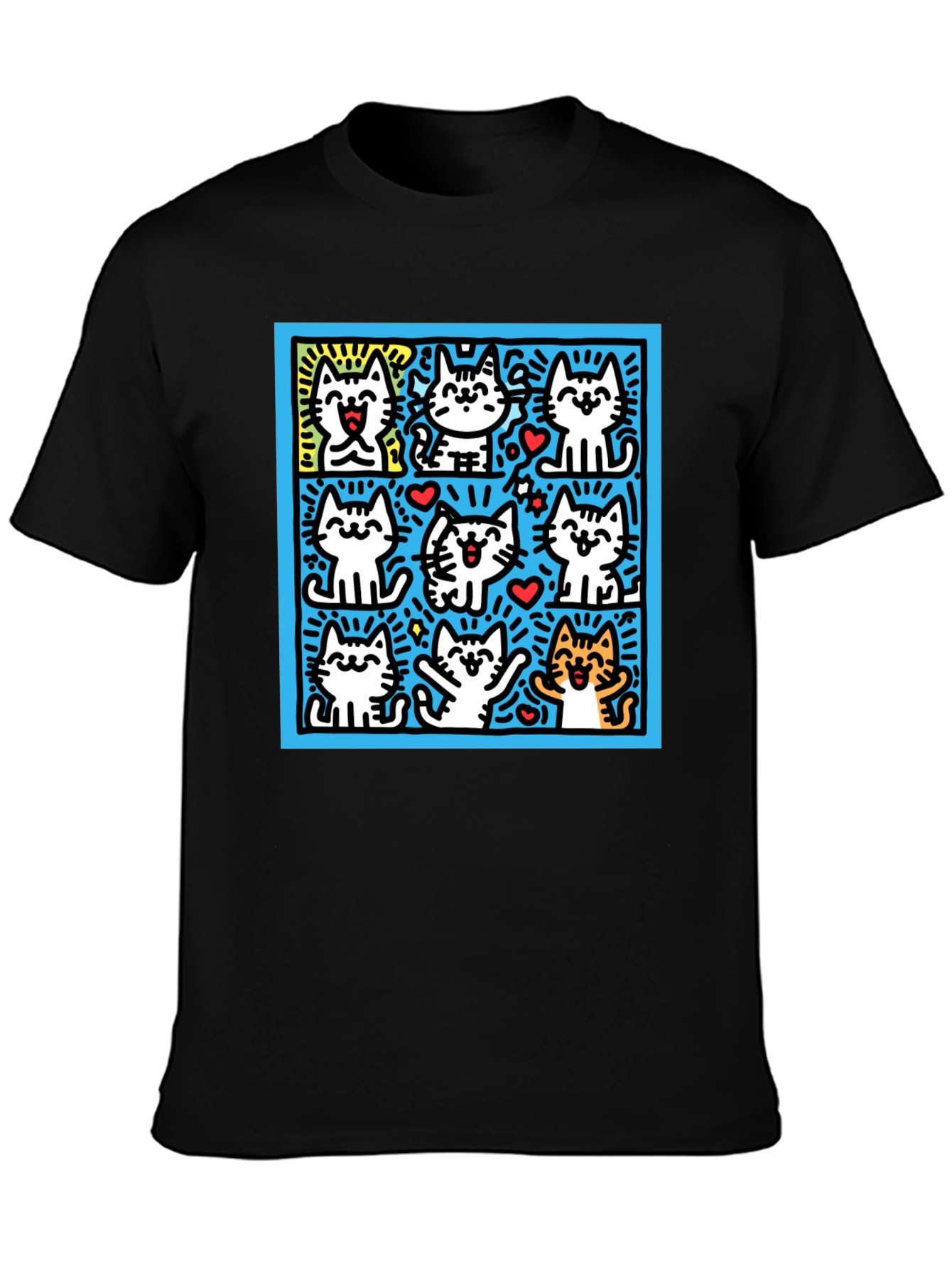 Cute Cats Pop Art Black T-Shirt