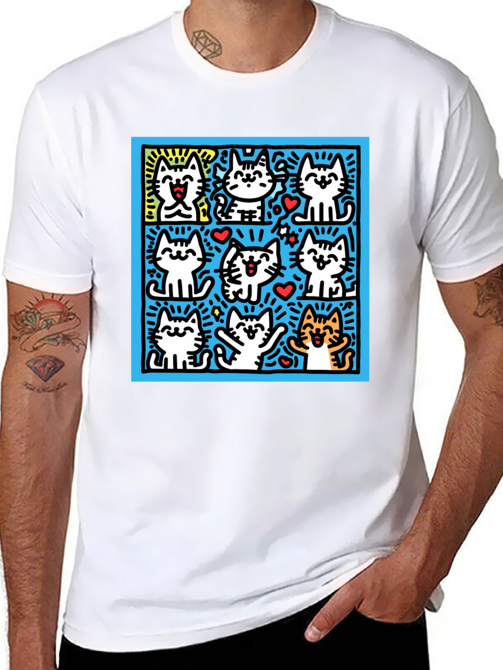 Cute Cats Pop Art Black T-Shirt