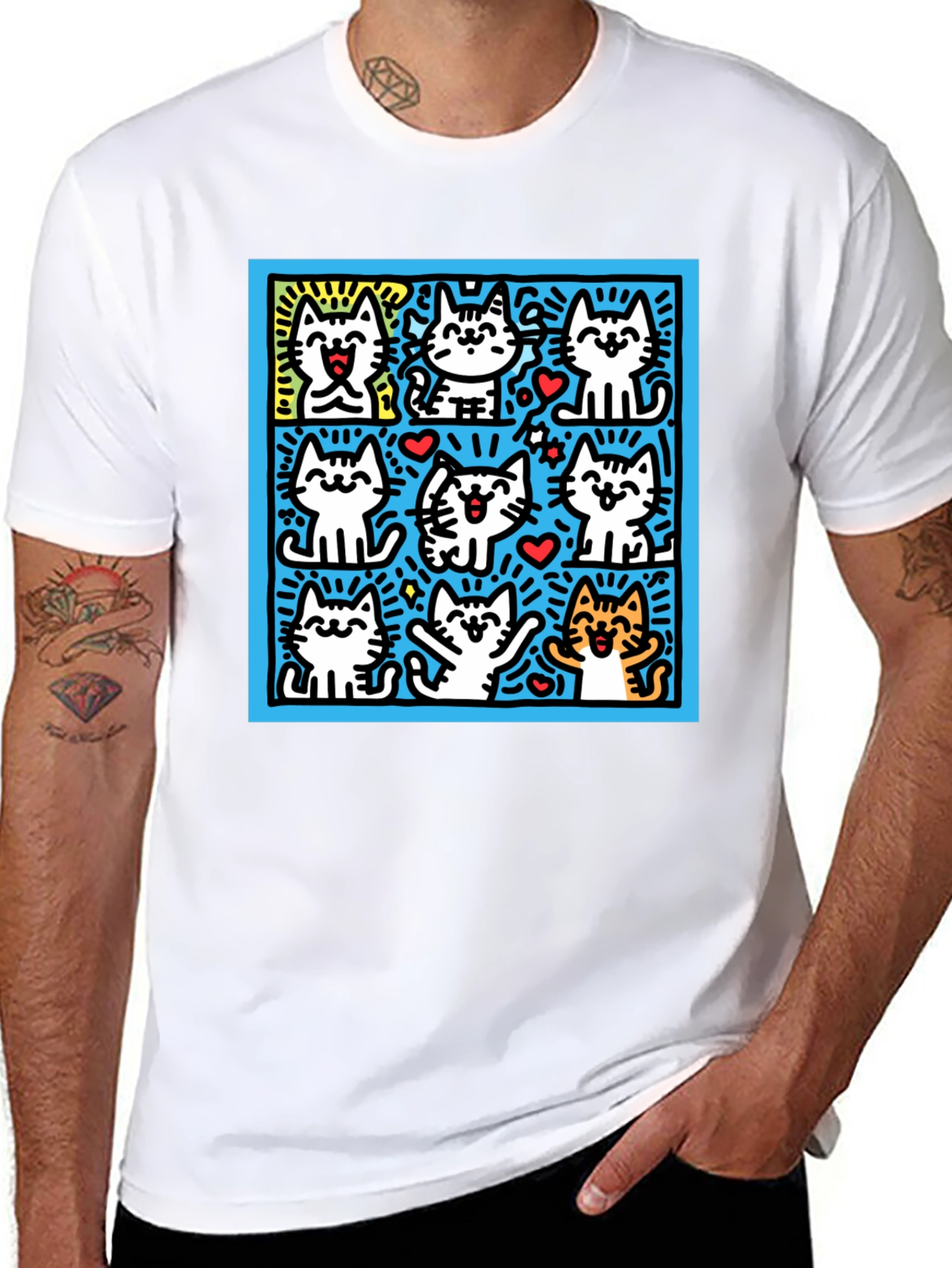 Cute Cats Pop Art Black T-Shirt