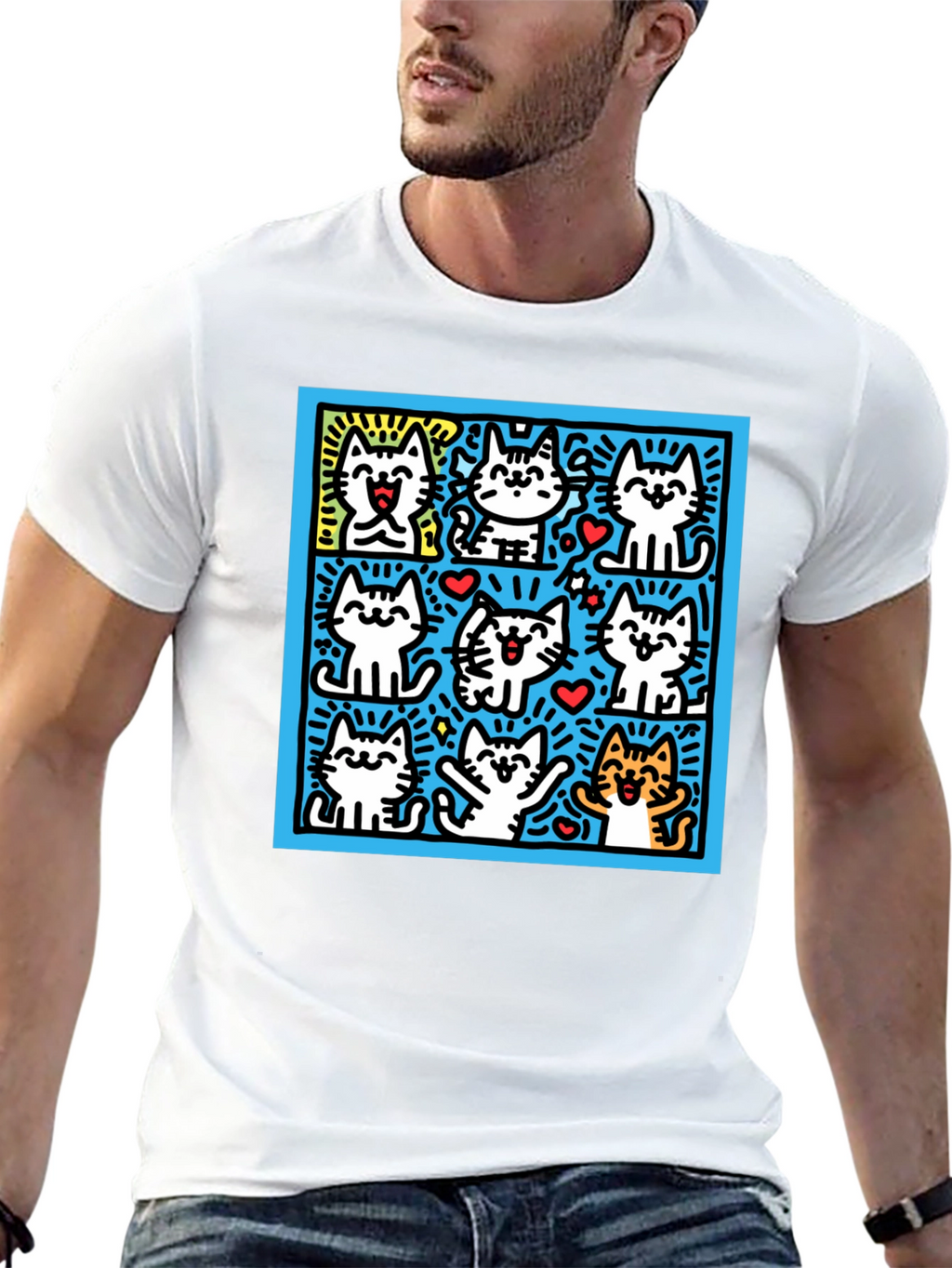 Cute Cats Pop Art Black T-Shirt