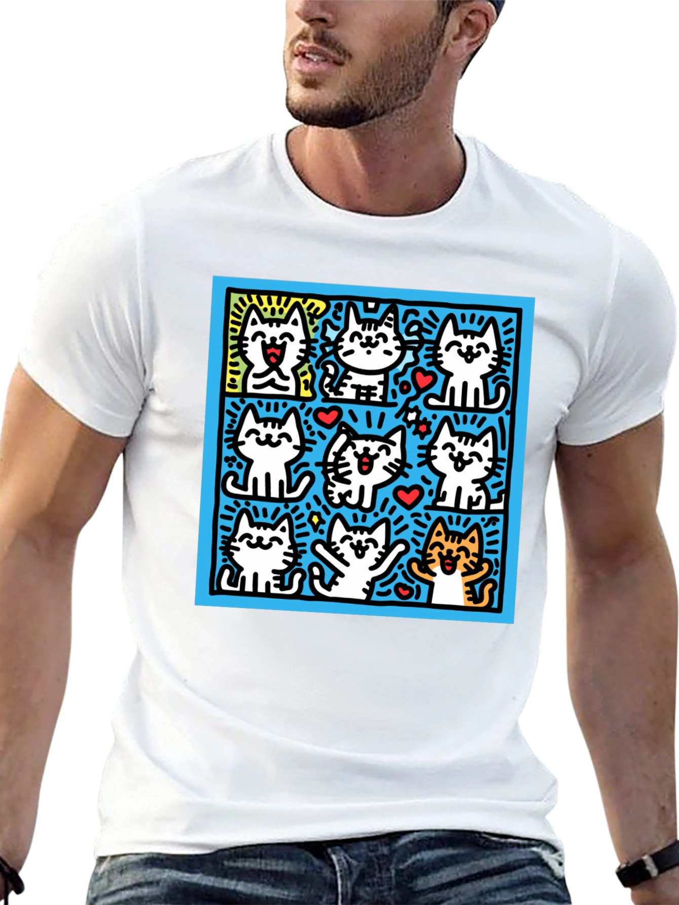 Cute Cats Pop Art Black T-Shirt