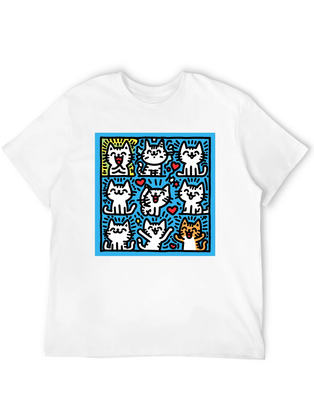 Cute Cats Pop Art Black T-Shirt