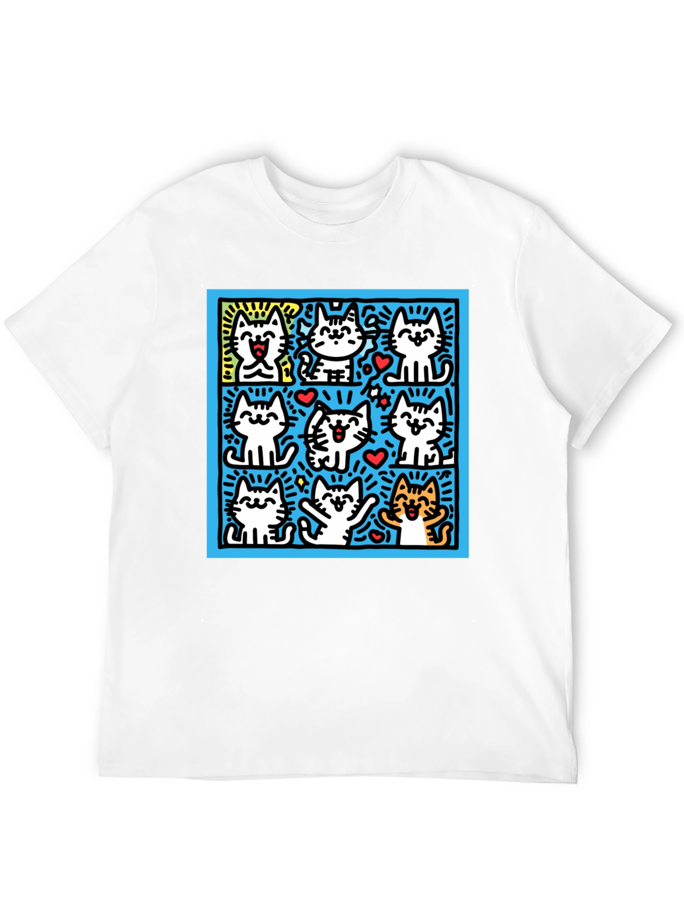 Cute Cats Pop Art Black T-Shirt