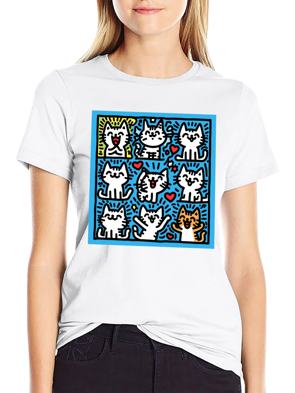 Cute Cats Pop Art Black T-Shirt