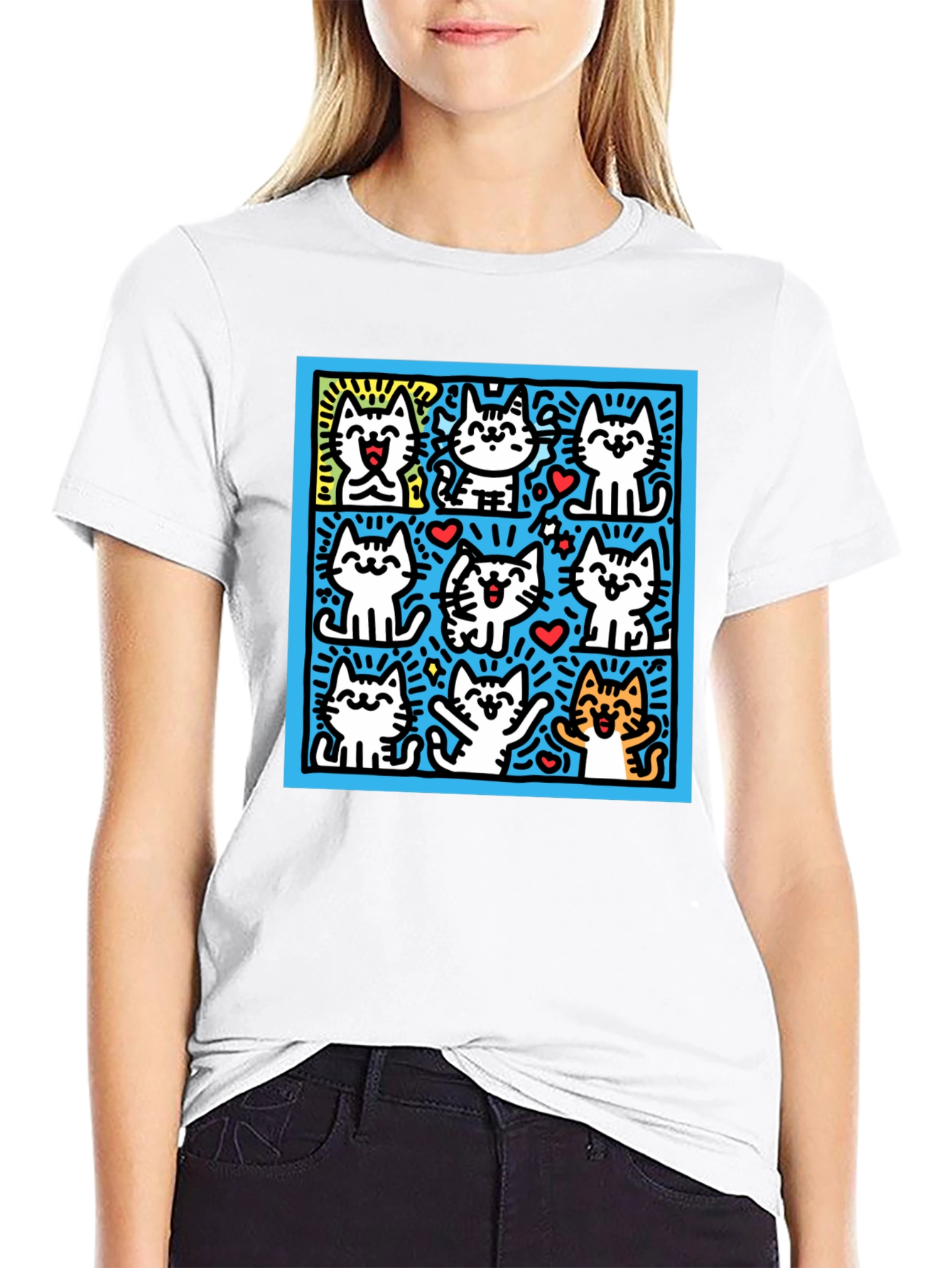 Cute Cats Pop Art Black T-Shirt