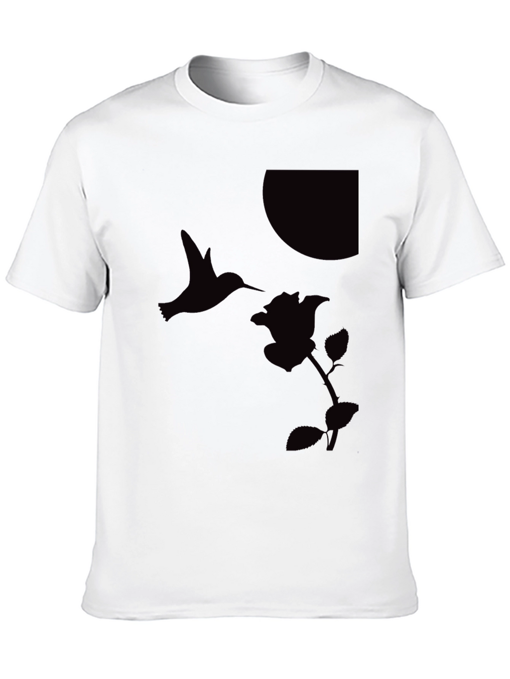 Hummingbird & Rose Graphic Tee - Sleek Black T-Shirt