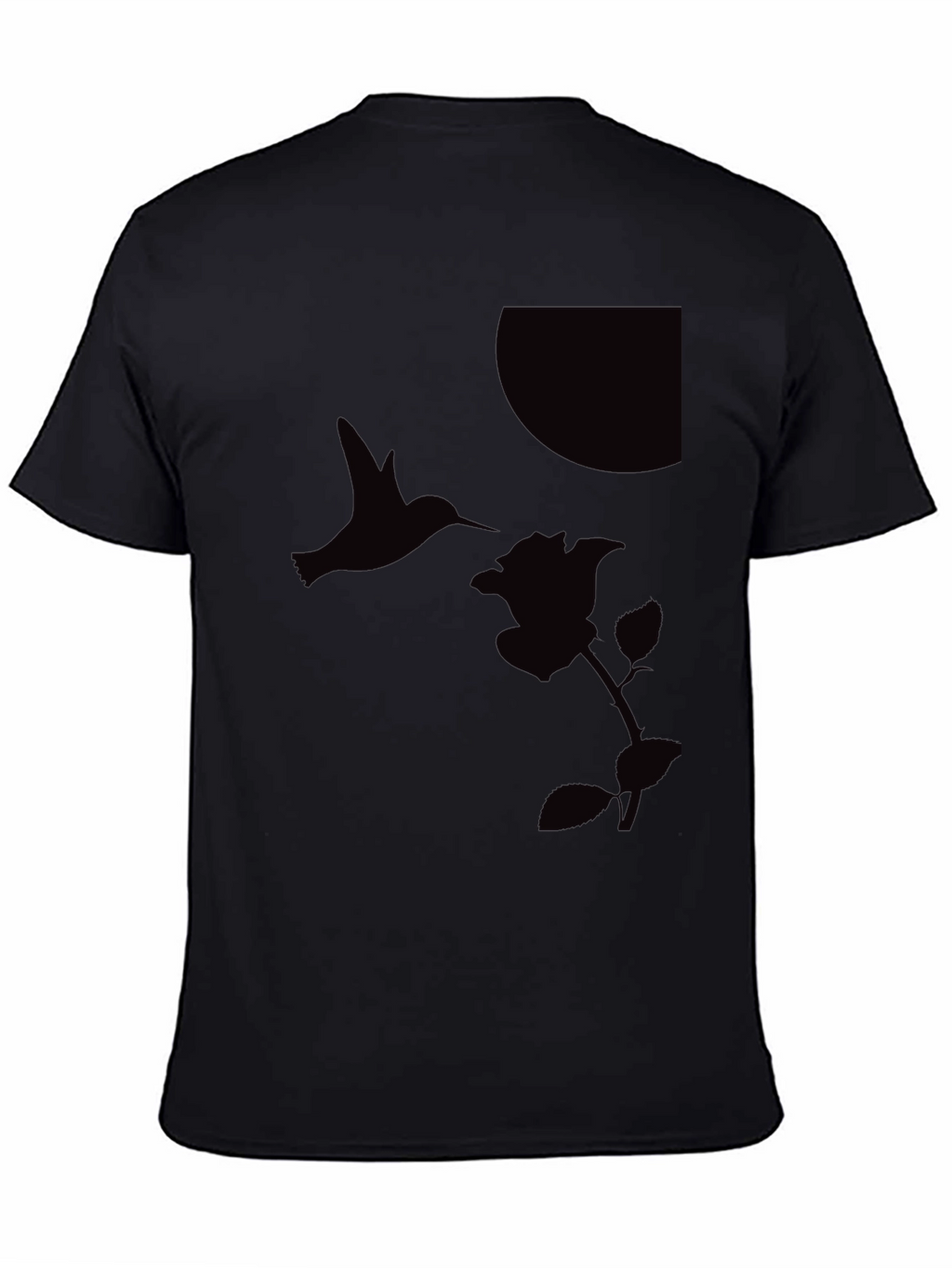 Hummingbird & Rose Graphic Tee - Sleek Black T-Shirt