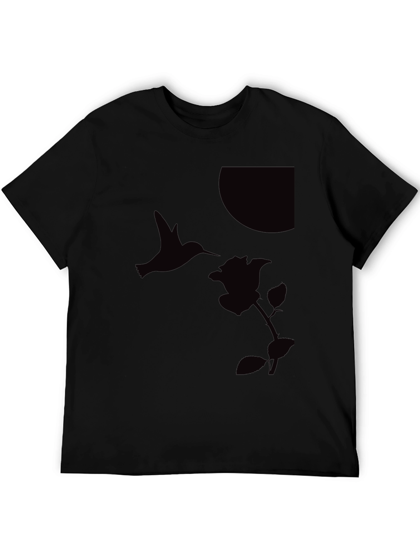 Hummingbird & Rose Graphic Tee - Sleek Black T-Shirt