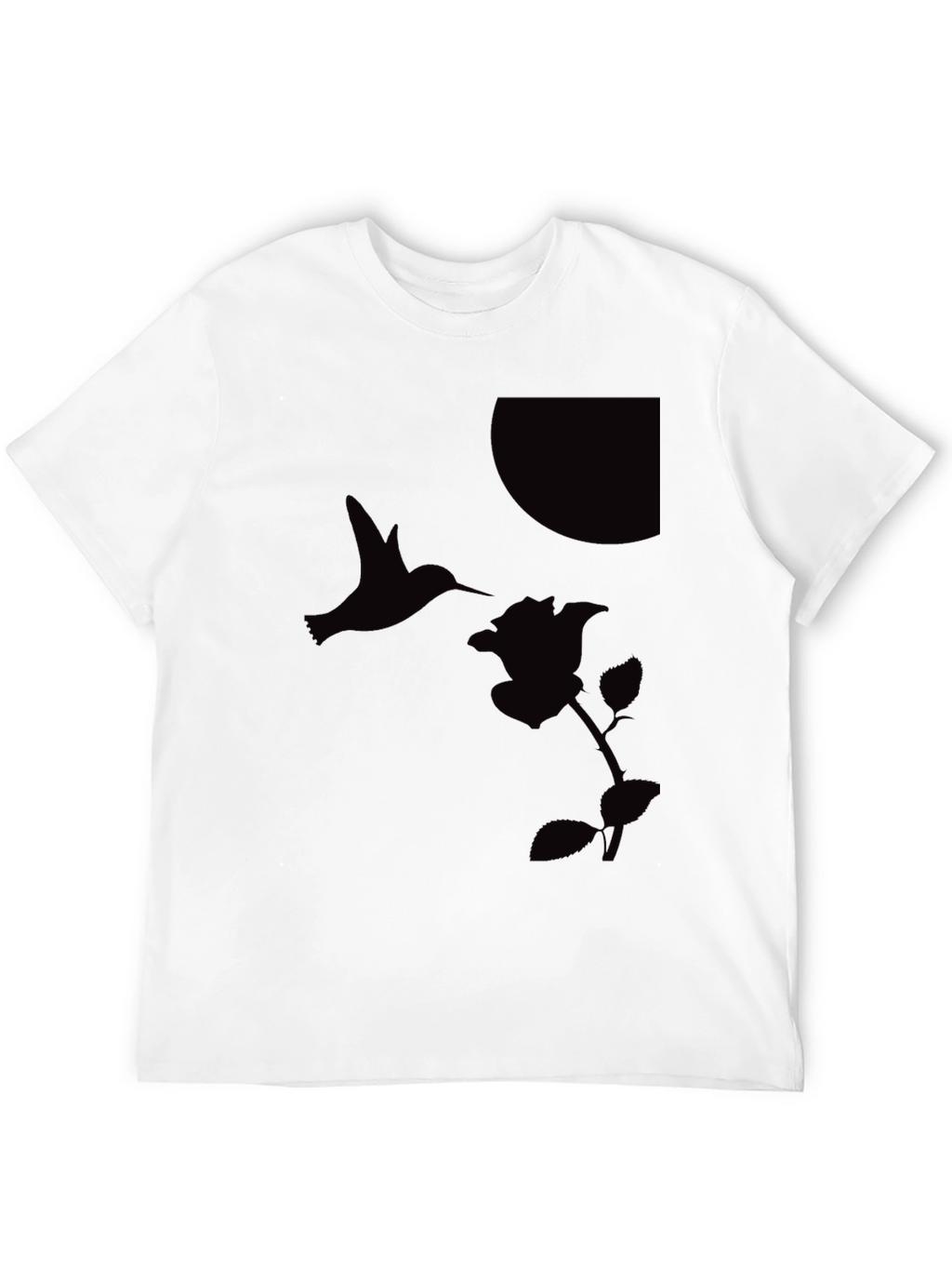 Hummingbird & Rose Graphic Tee - Sleek Black T-Shirt