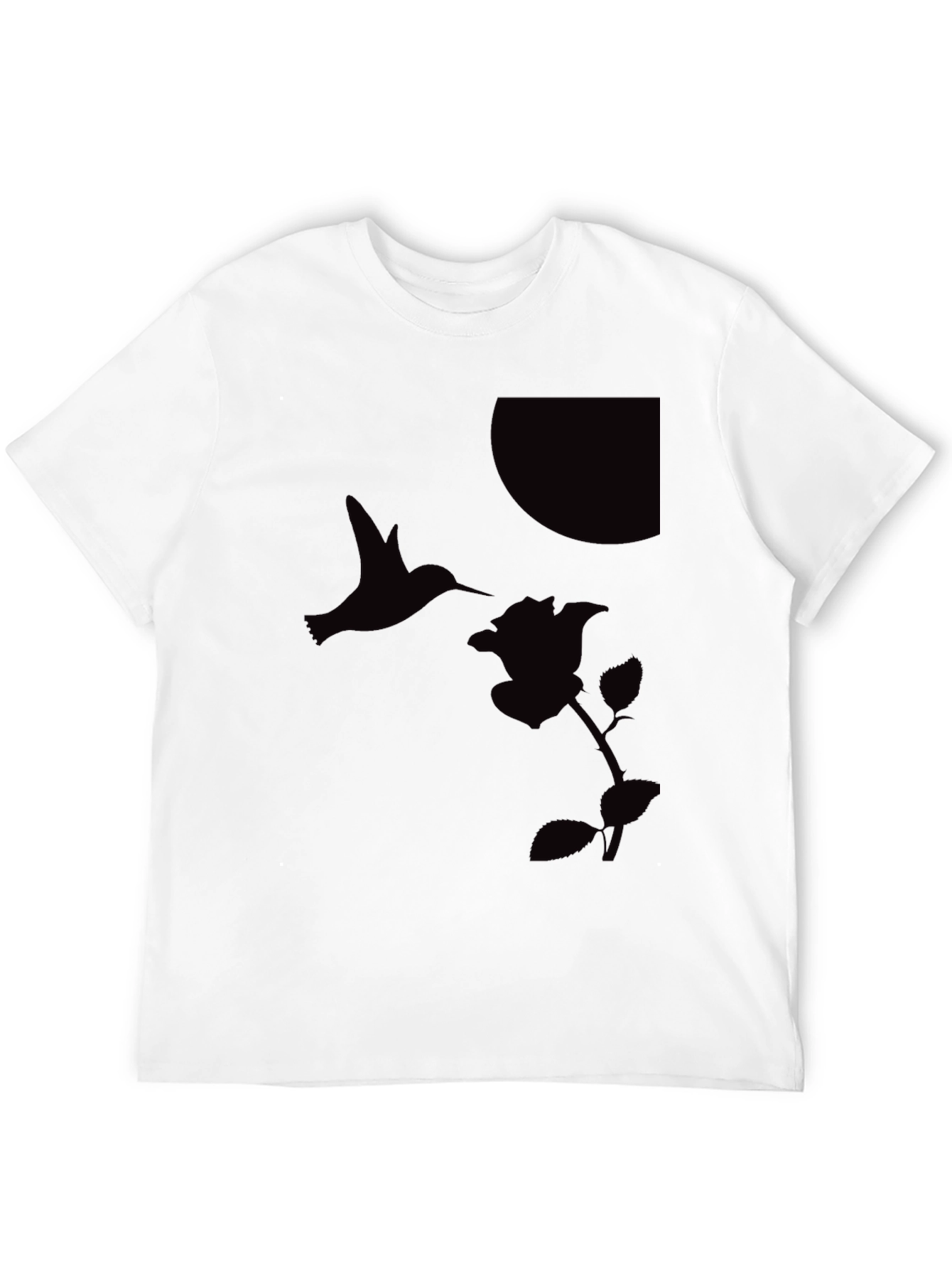 Hummingbird & Rose Graphic Tee - Sleek Black T-Shirt