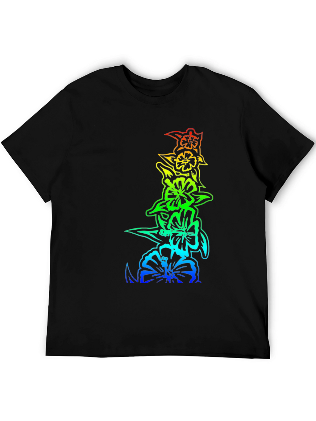 Rainbow Hibiscus Flower Graphic Black T-Shirt