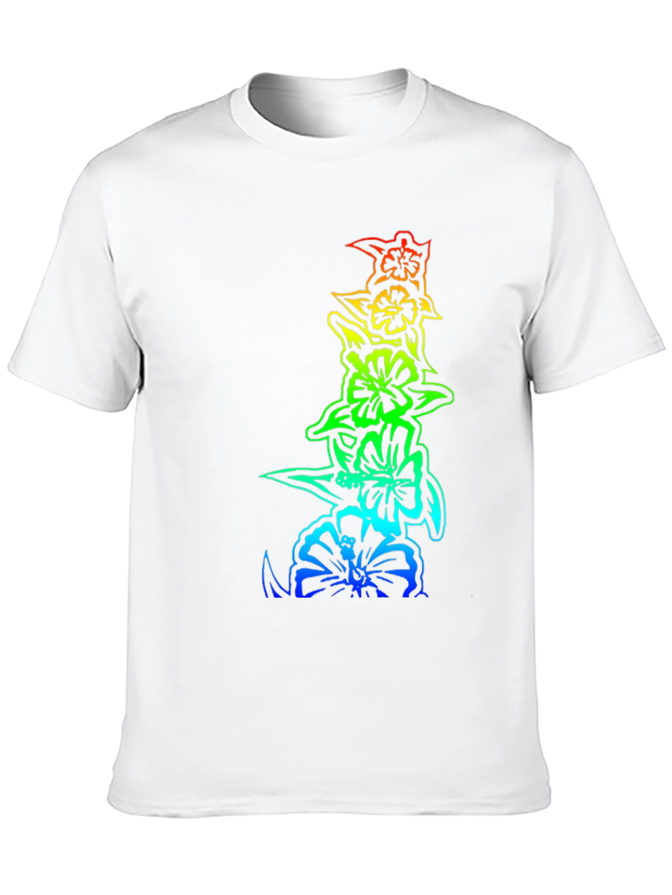 Rainbow Hibiscus Flower Graphic Black T-Shirt