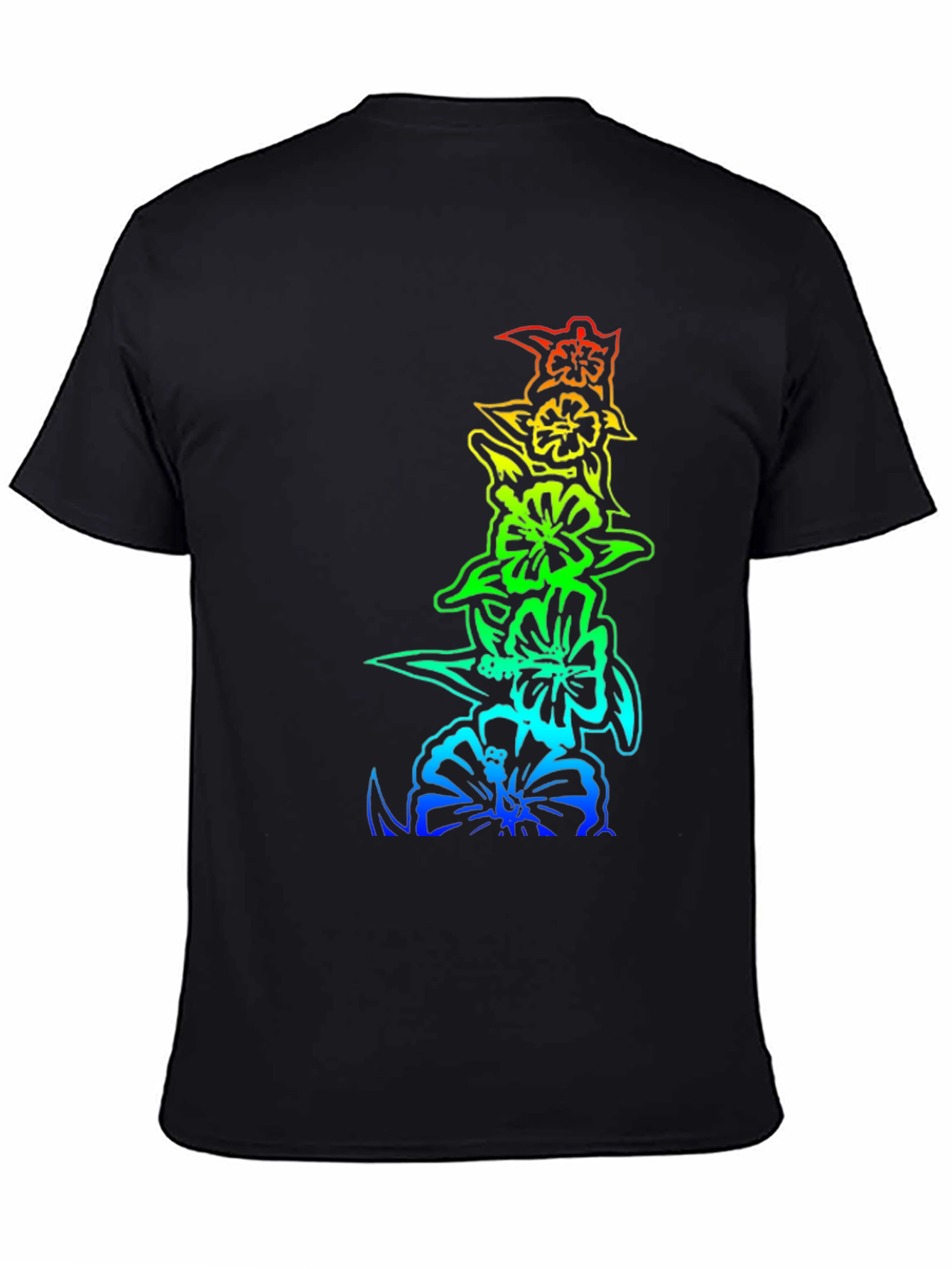 Rainbow Hibiscus Flower Graphic Black T-Shirt