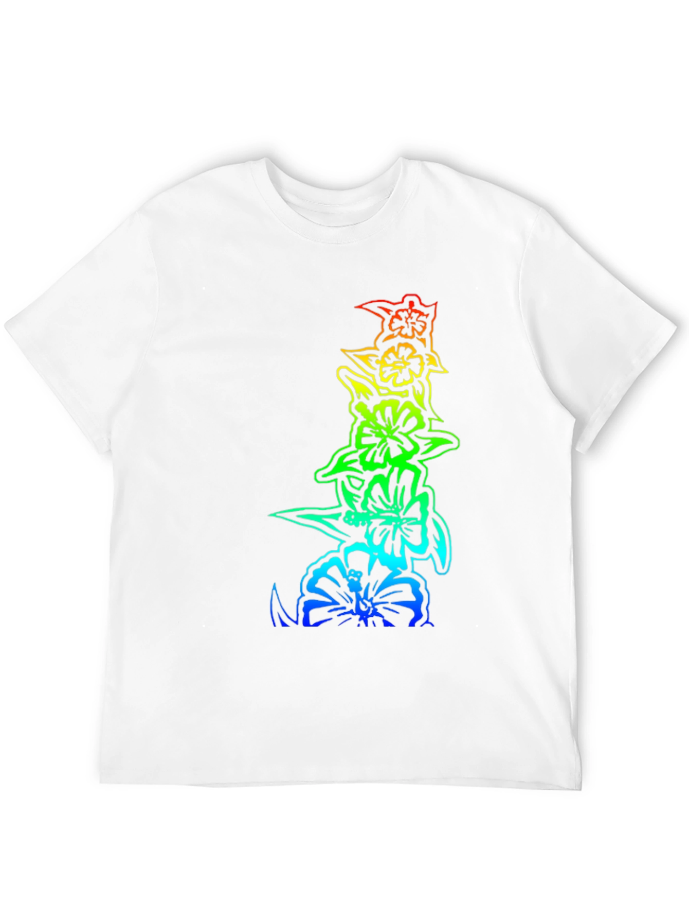 Rainbow Hibiscus Flower Graphic Black T-Shirt