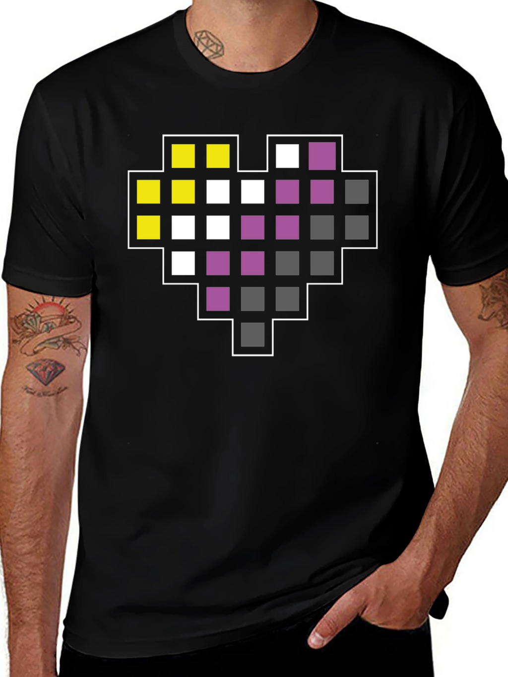 Pixel Heart Nonbinary Pride T-Shirt