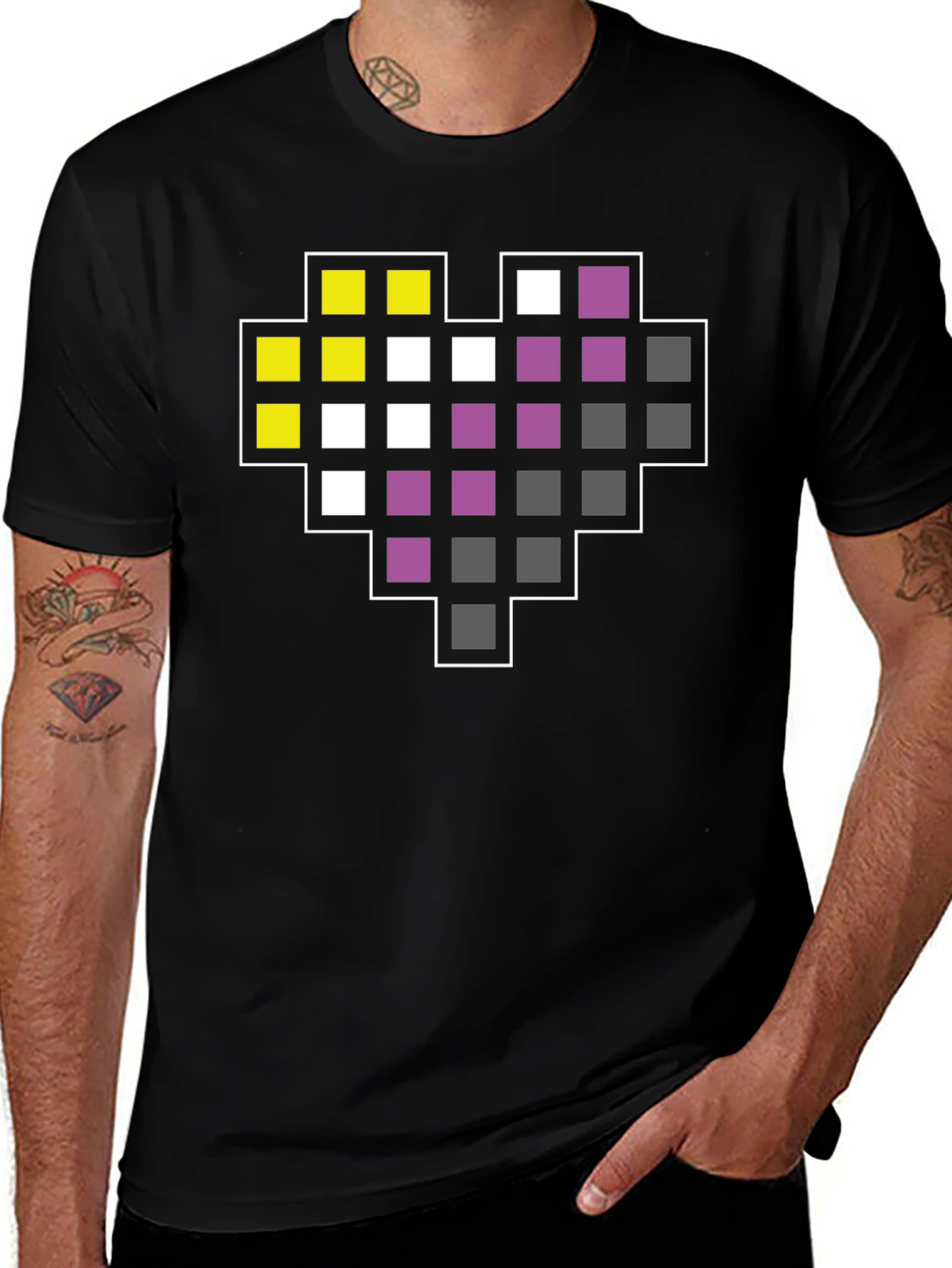 Pixel Heart Nonbinary Pride T-Shirt