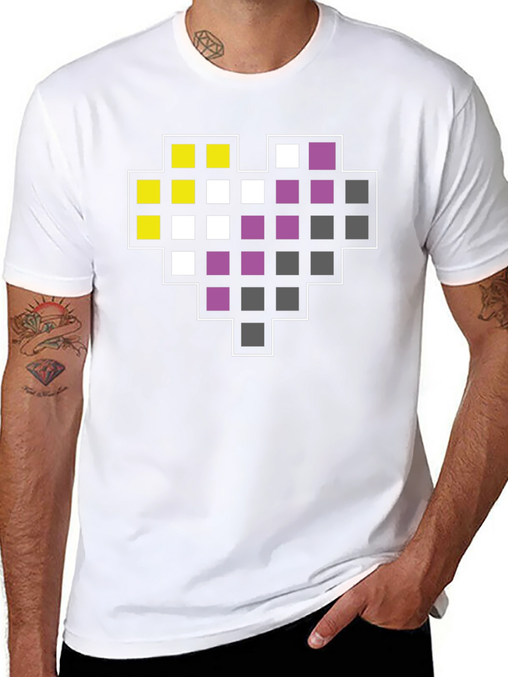 Pixel Heart Nonbinary Pride T-Shirt