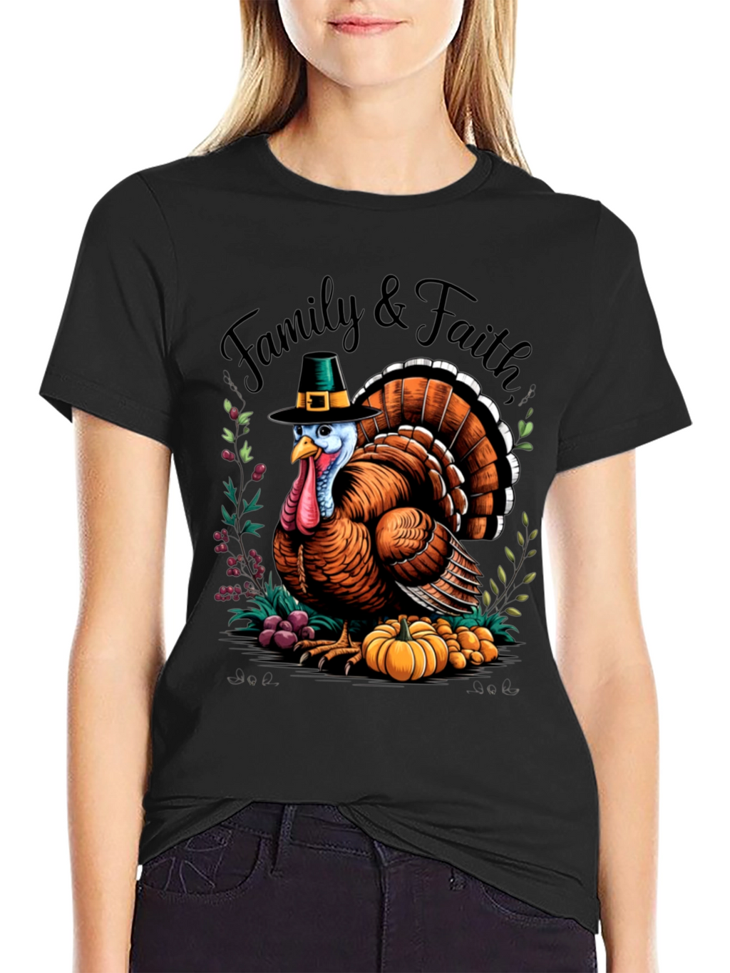 Family & Faith Thanksgiving Turkey Graphic Tee