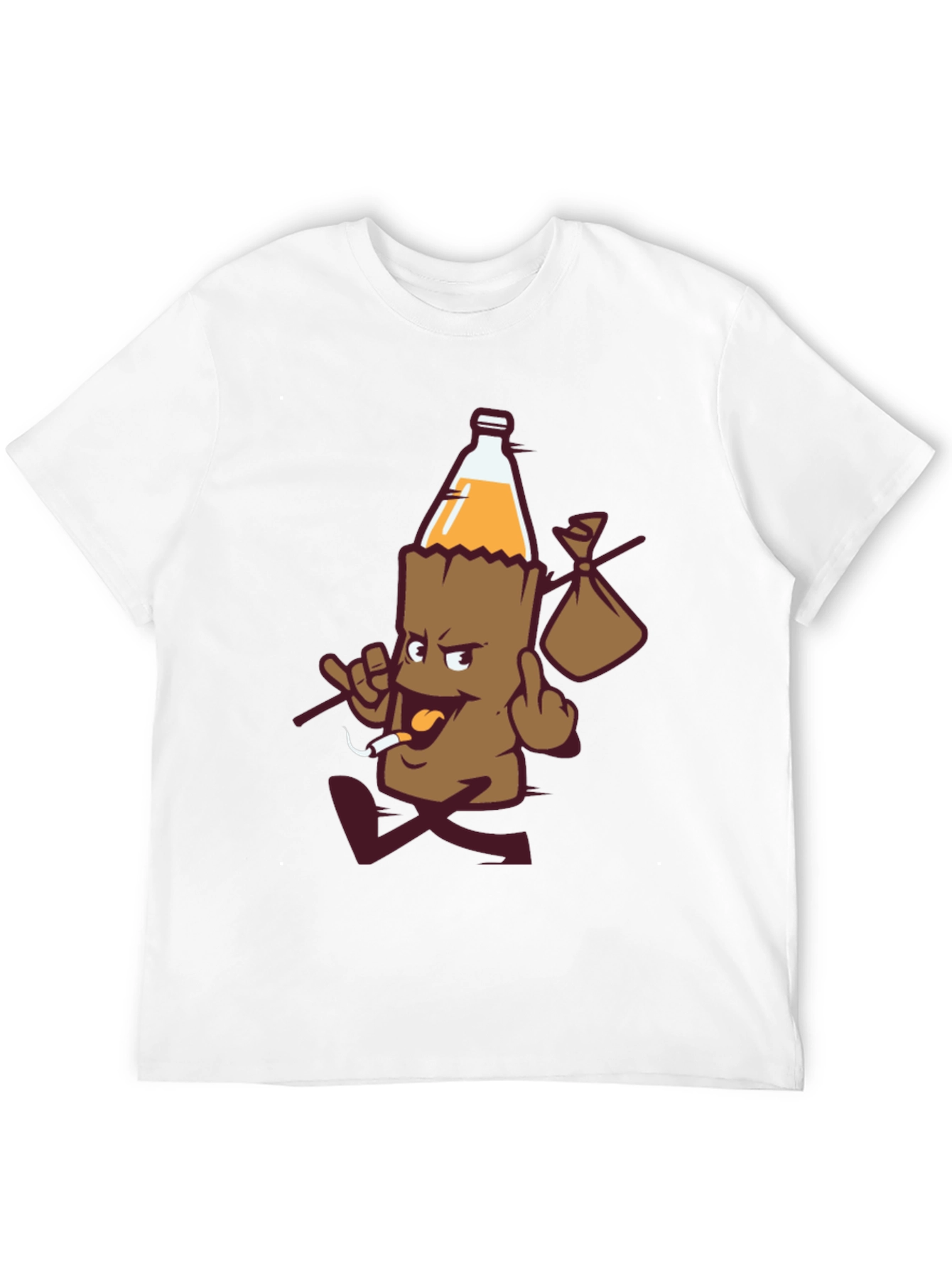 Novelty Cartoon Beer Bottle Run Black T-shirt