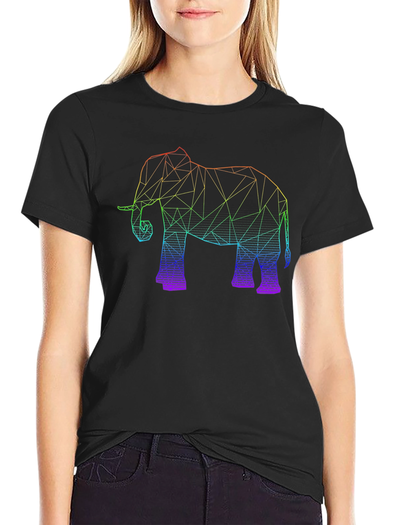 Geometric Elephant Graphic Tee - Black