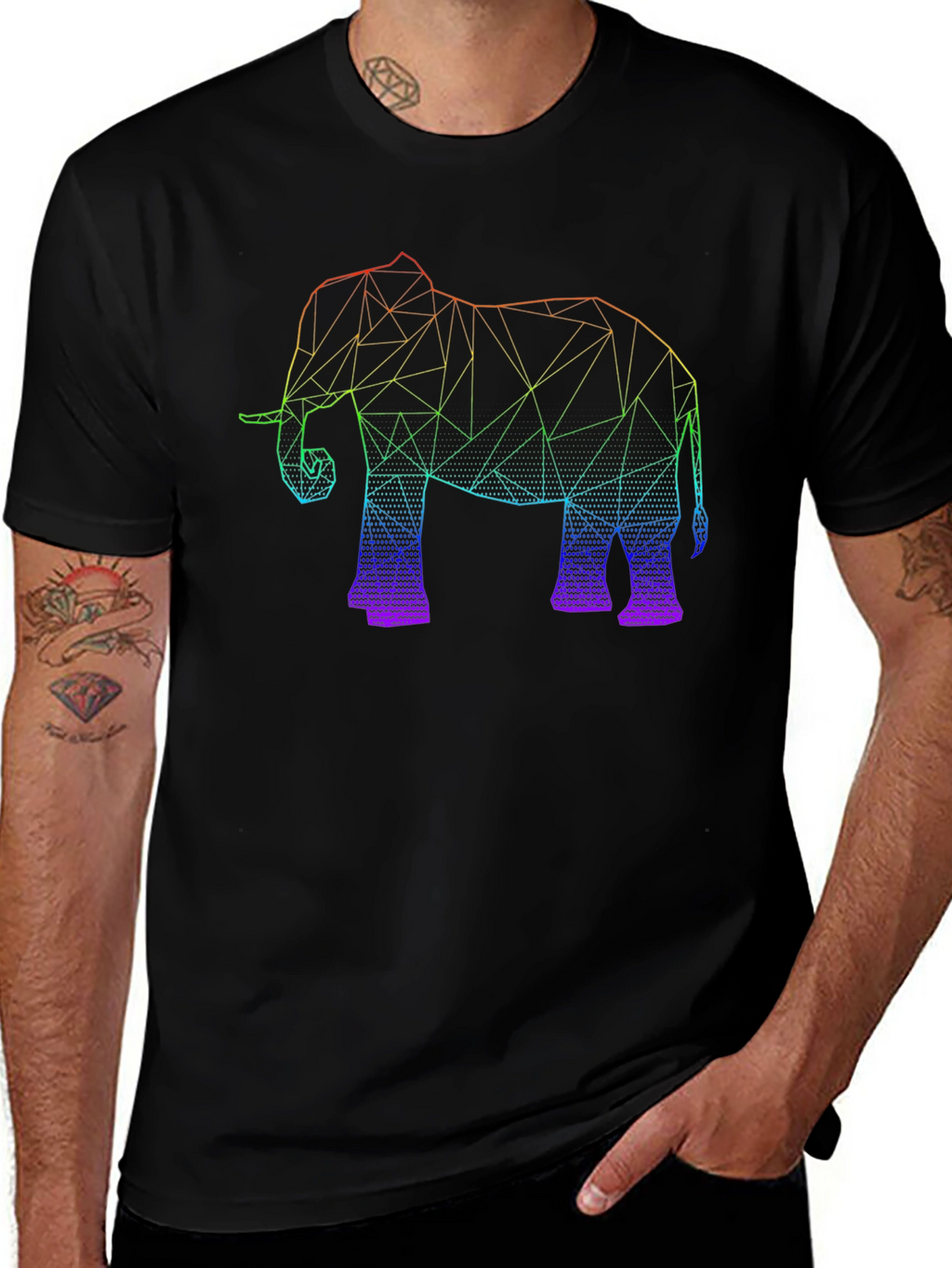 Geometric Elephant Graphic Tee - Black