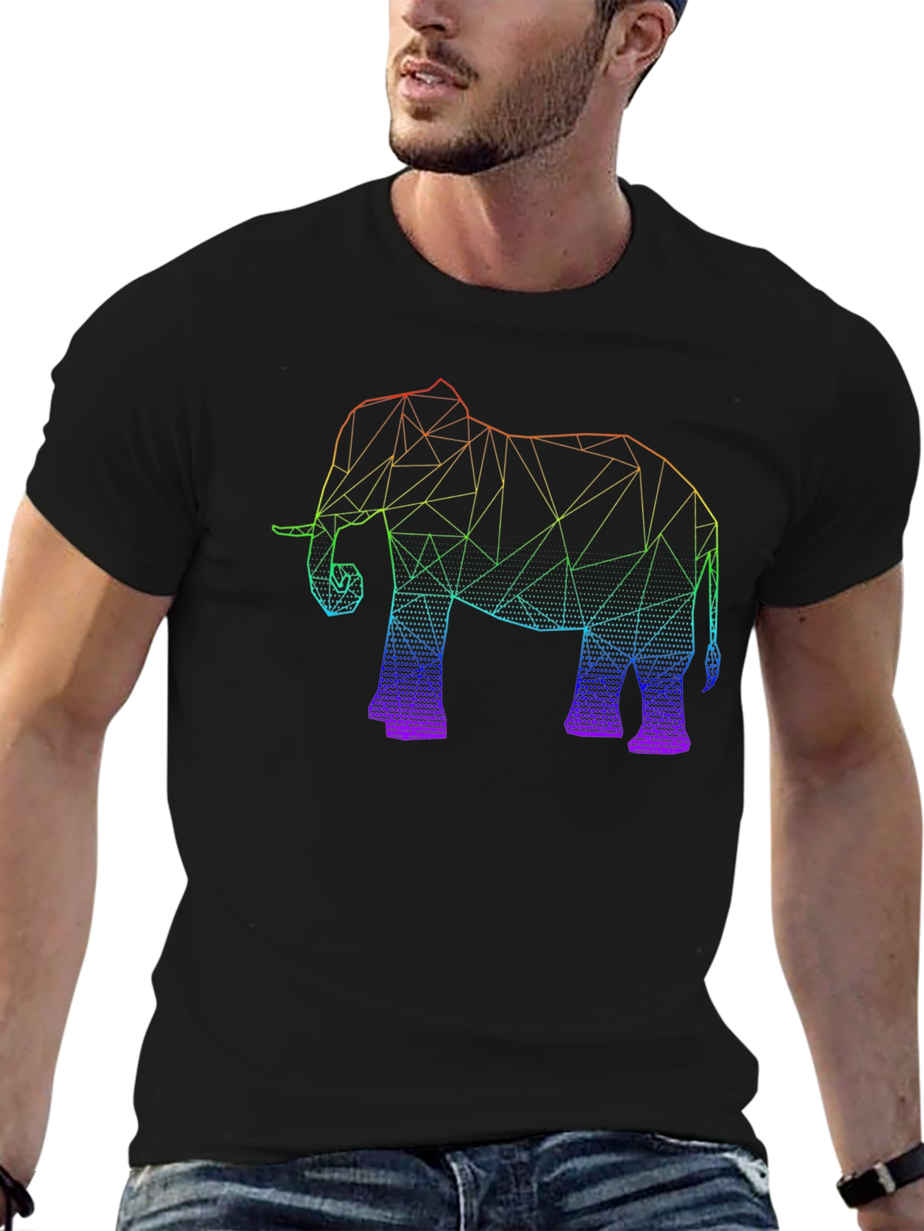 Geometric Elephant Graphic Tee - Black