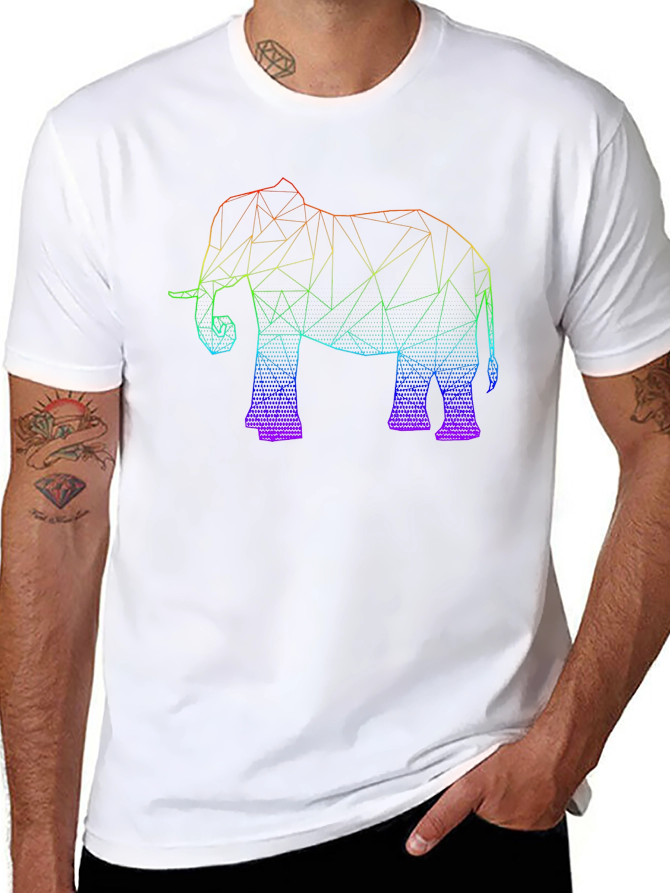 Geometric Elephant Graphic Tee - Black