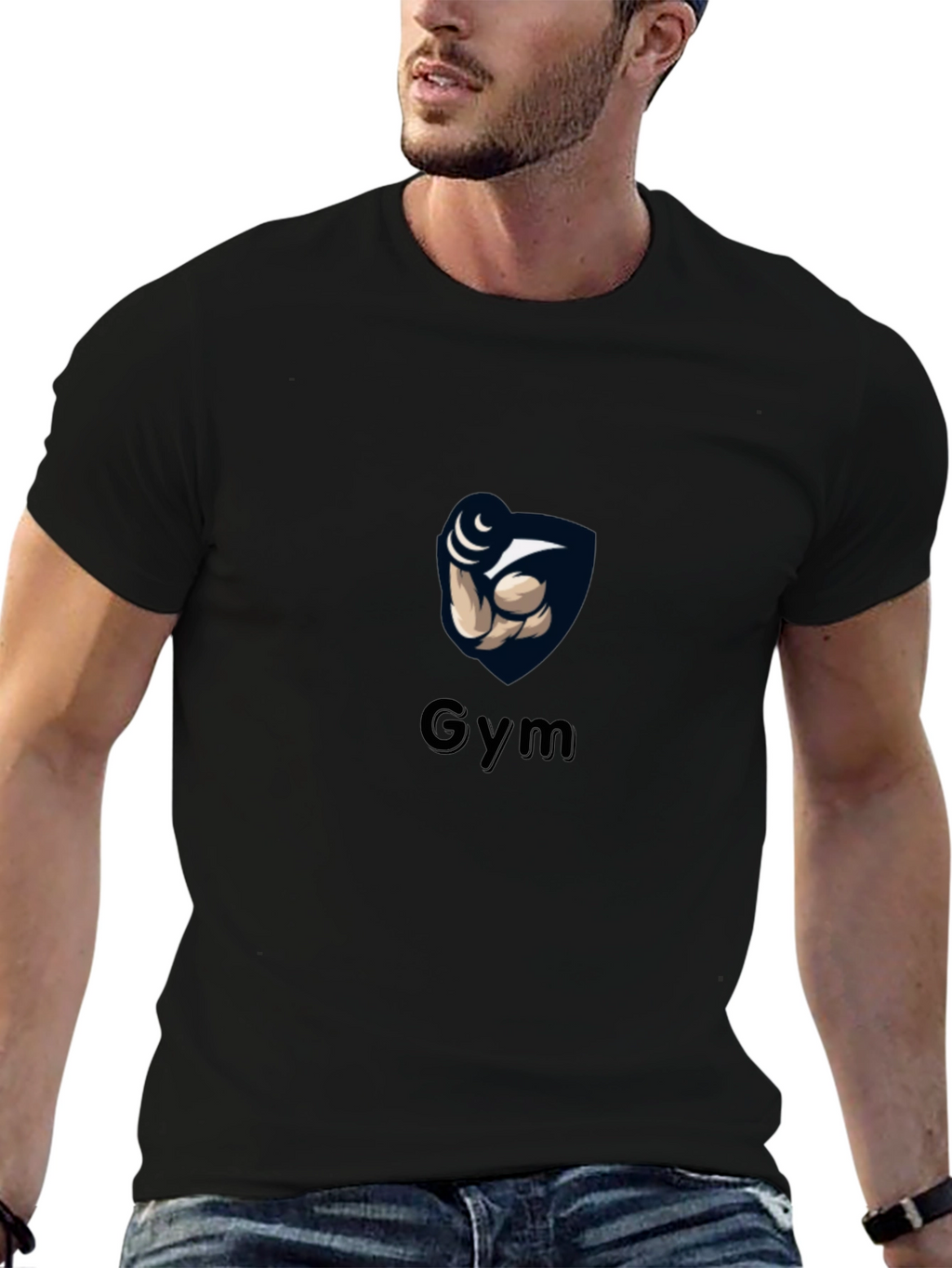 Gym Black T-Shirt with Weightlifting Arm Design