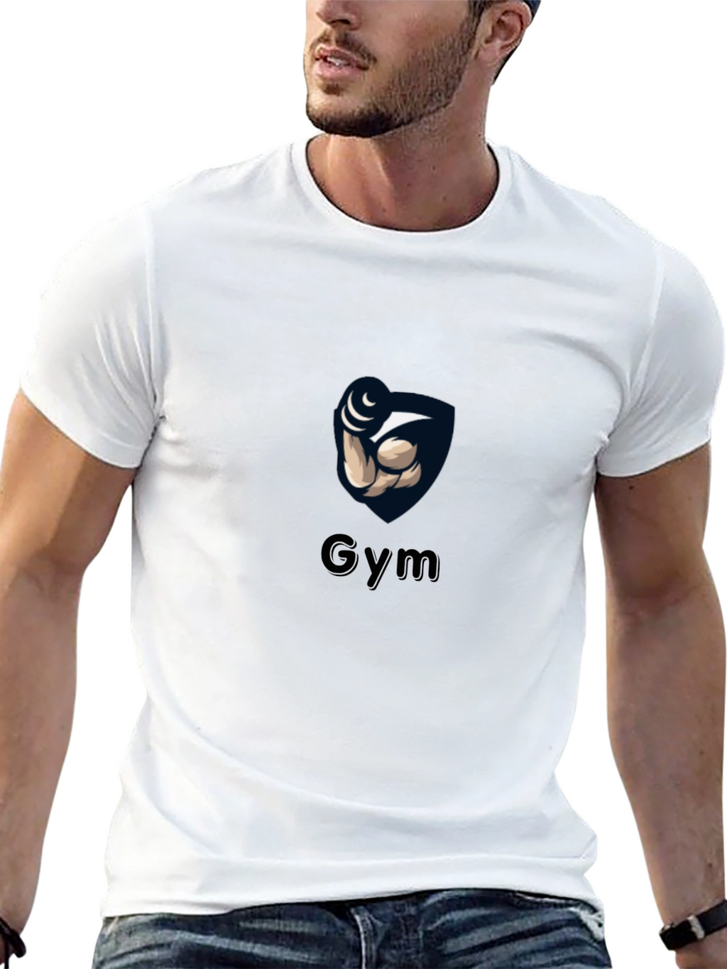 Gym Black T-Shirt with Weightlifting Arm Design