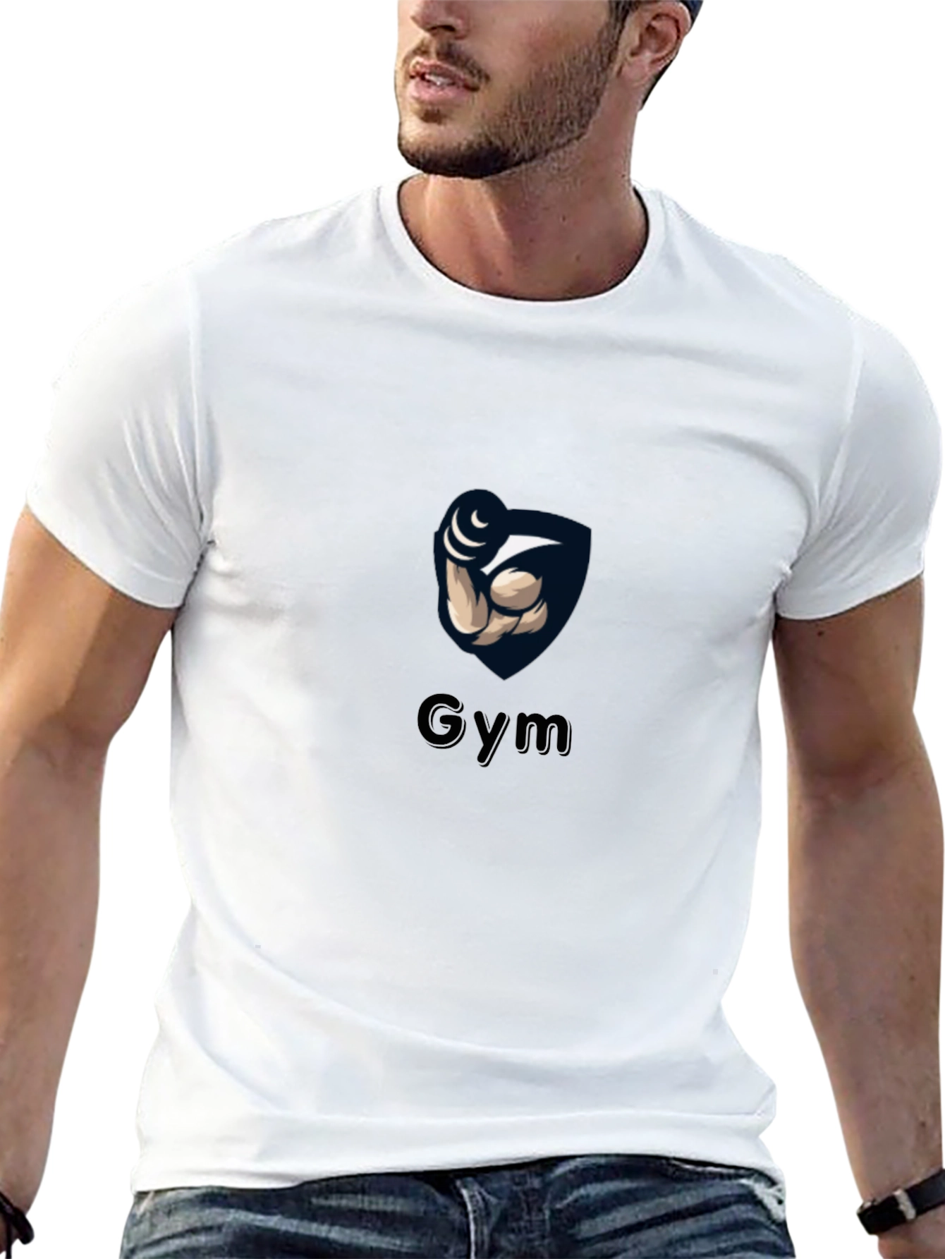 Gym Black T-Shirt with Weightlifting Arm Design