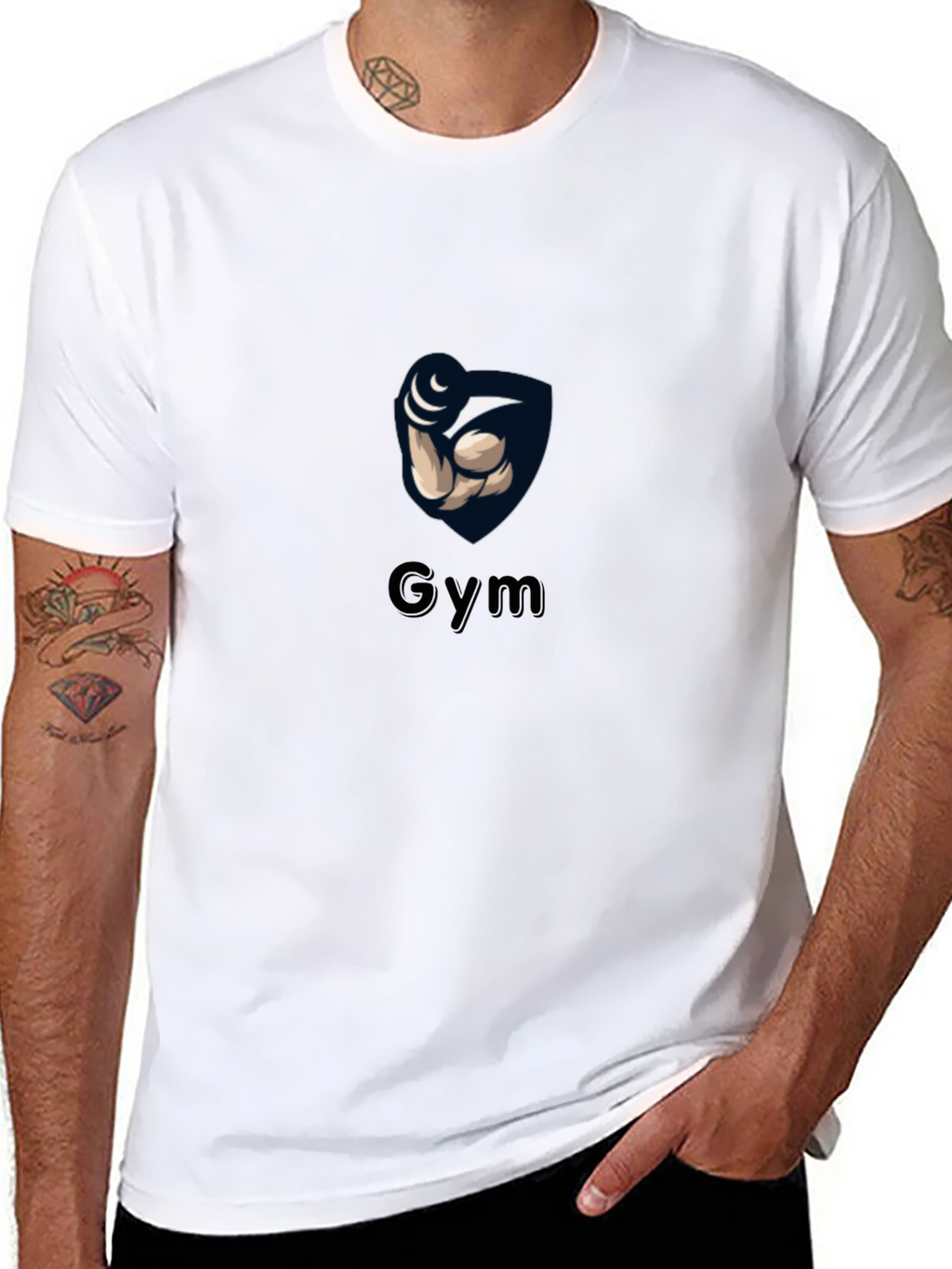 Gym Black T-Shirt with Weightlifting Arm Design