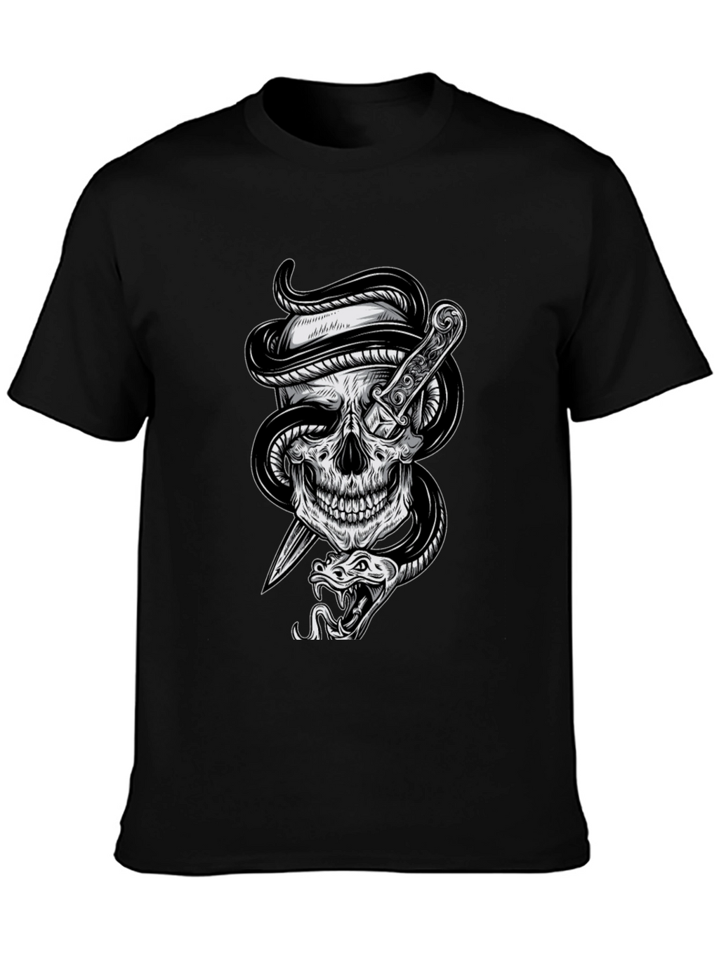 Skull Snake Dagger Graphic Tee - Mens Black T-Shirt