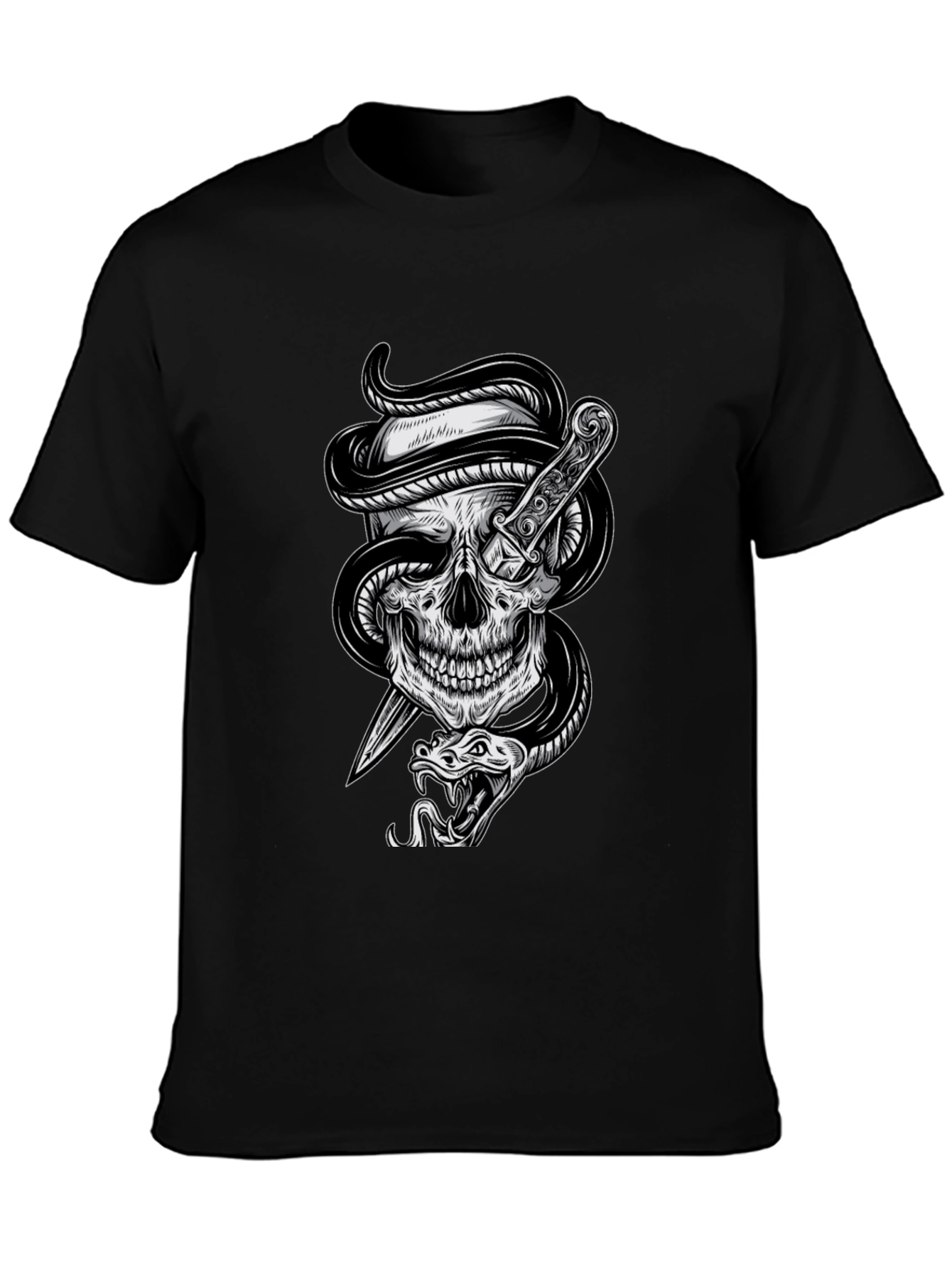 Skull Snake Dagger Graphic Tee - Mens Black T-Shirt