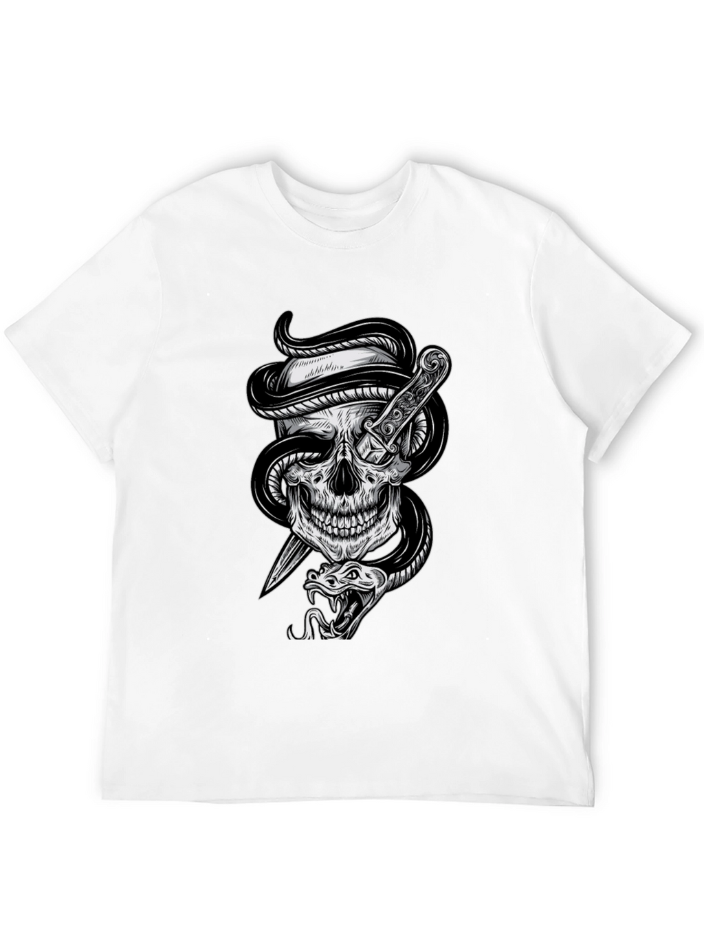 Skull Snake Dagger Graphic Tee - Mens Black T-Shirt