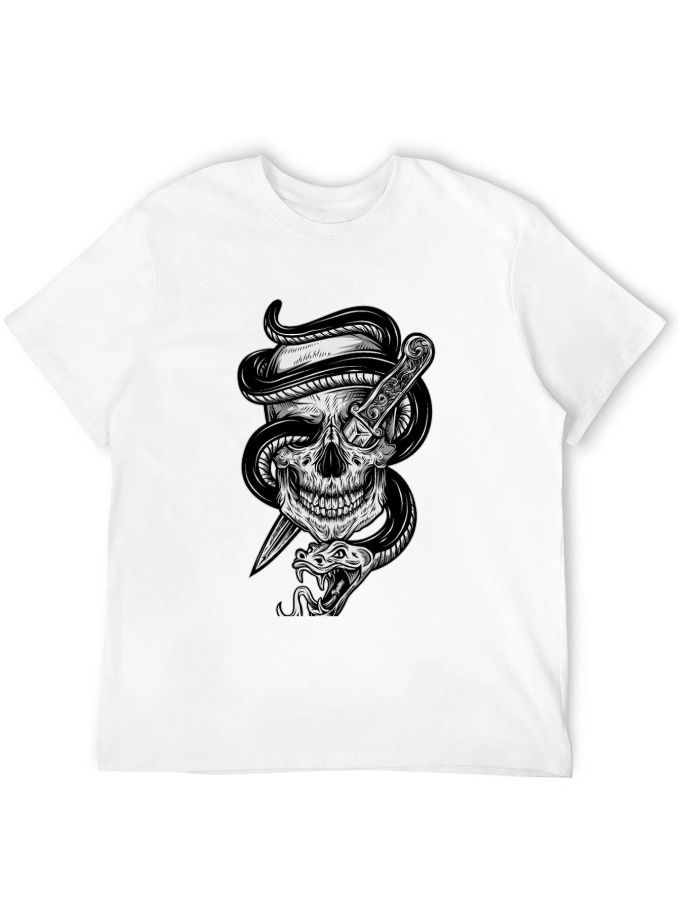 Skull Snake Dagger Graphic Tee - Mens Black T-Shirt