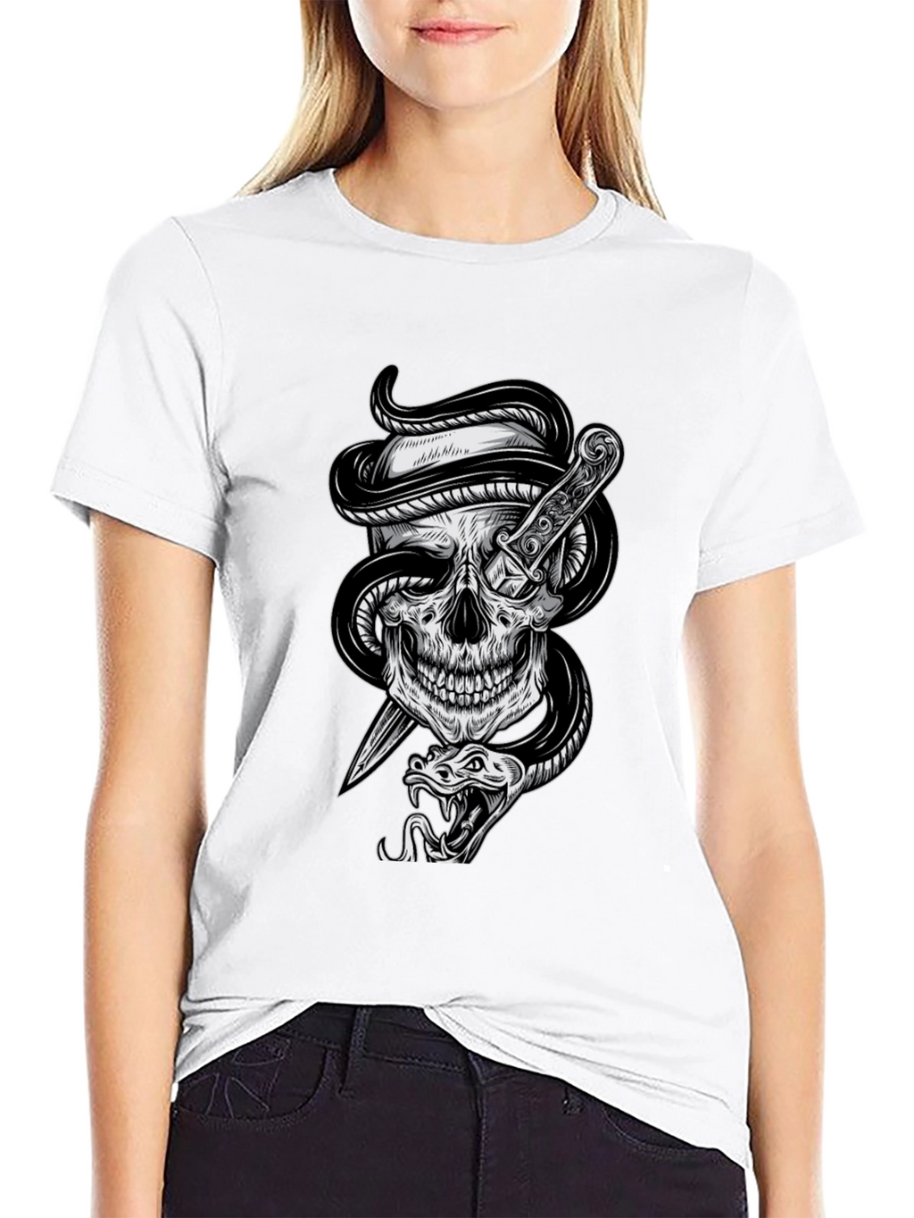 Skull Snake Dagger Graphic Tee - Mens Black T-Shirt